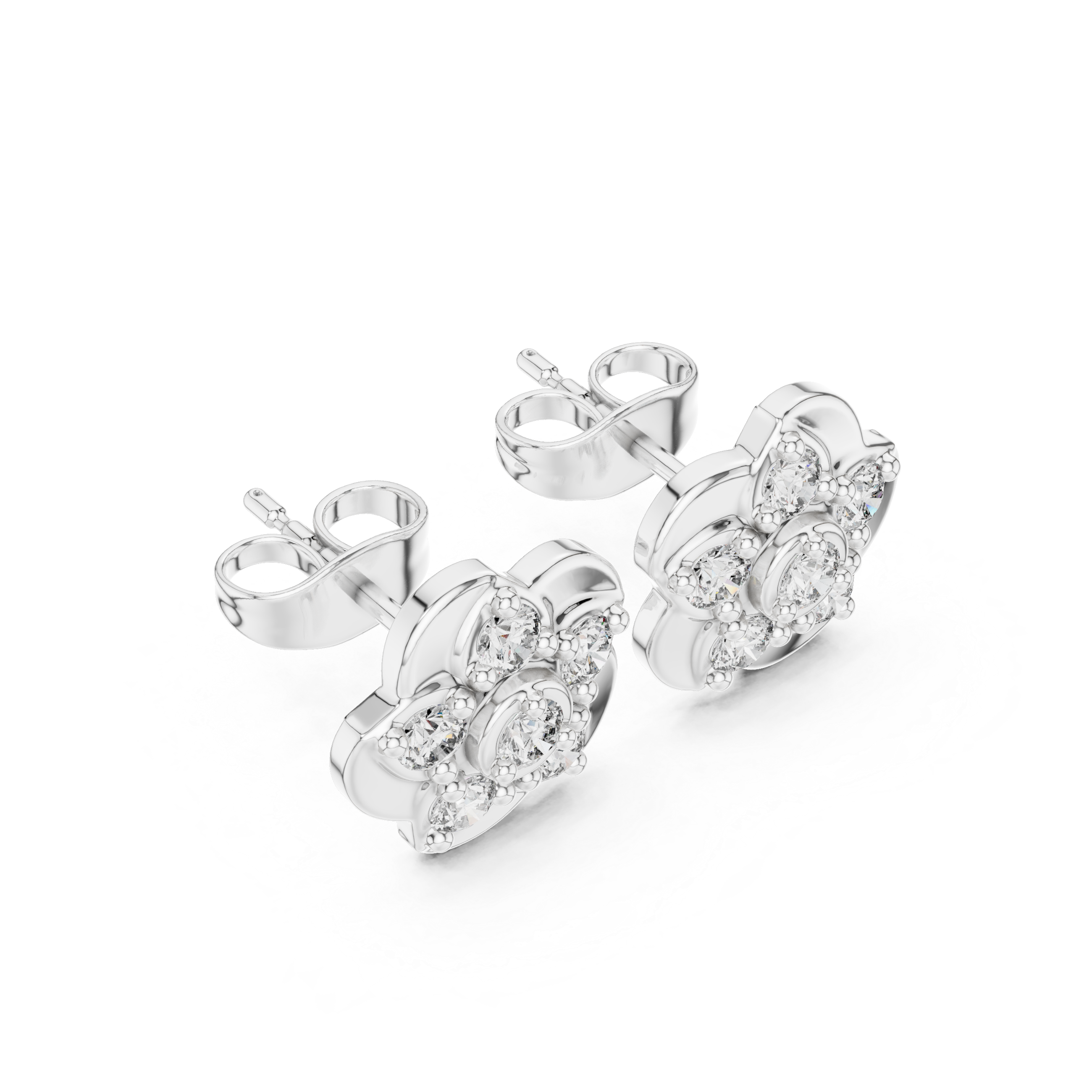 Vintage Six-Stone Round Cut Floating Floral Earrings