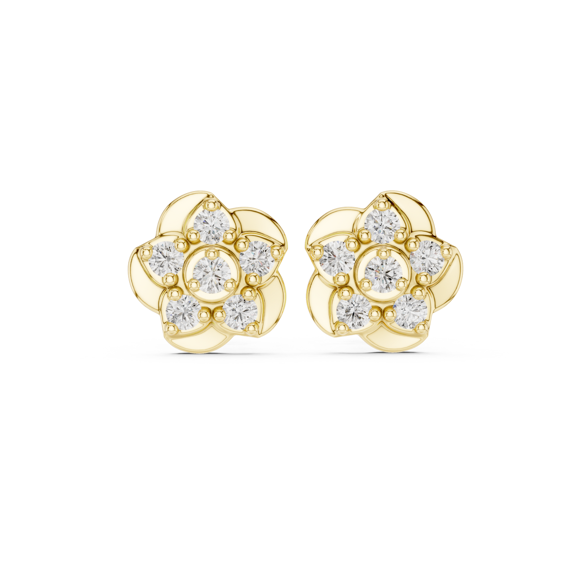 Vintage Six-Stone Round Cut Floating Floral Earrings
