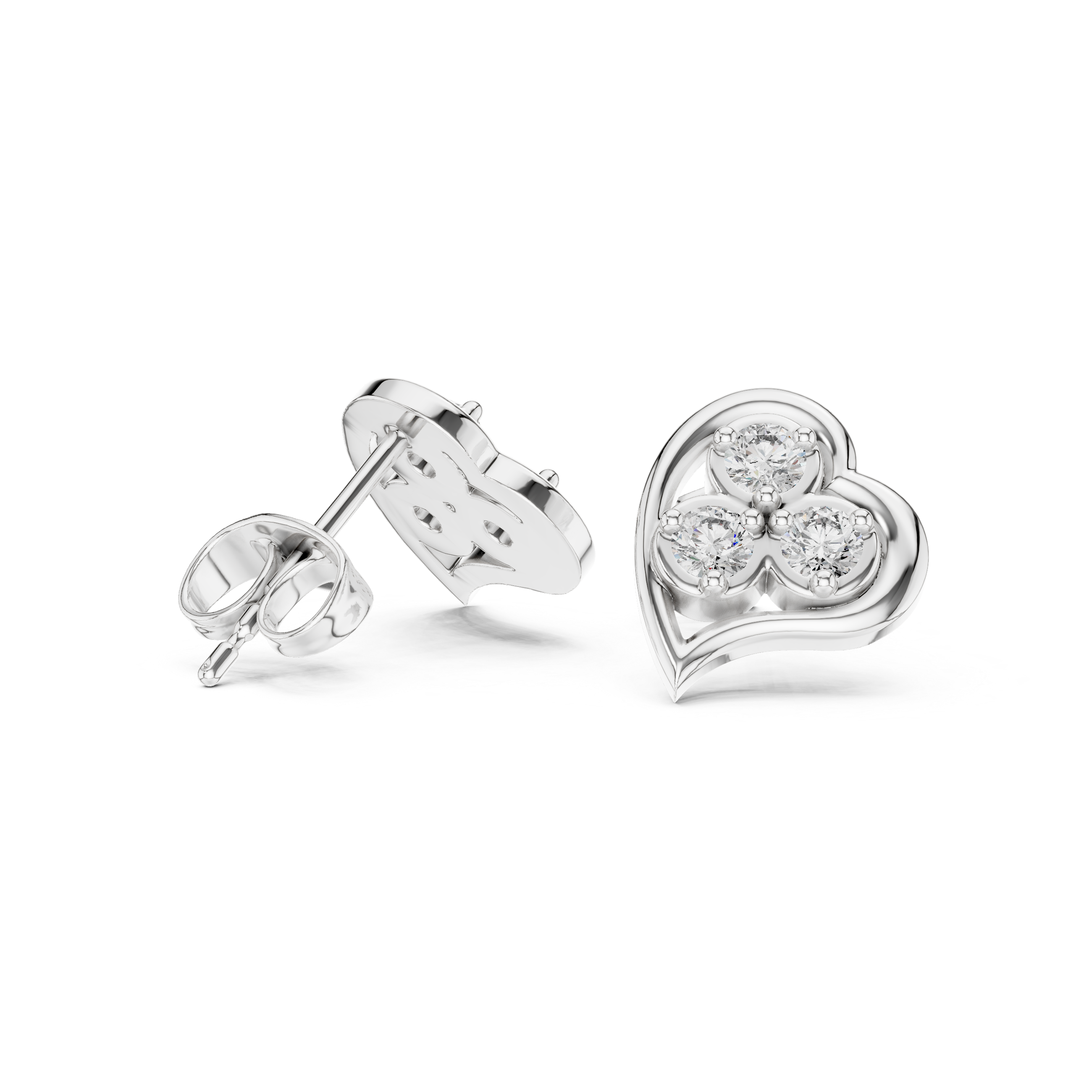 Three-Stone Open Heart Round Diamond Studs Earring