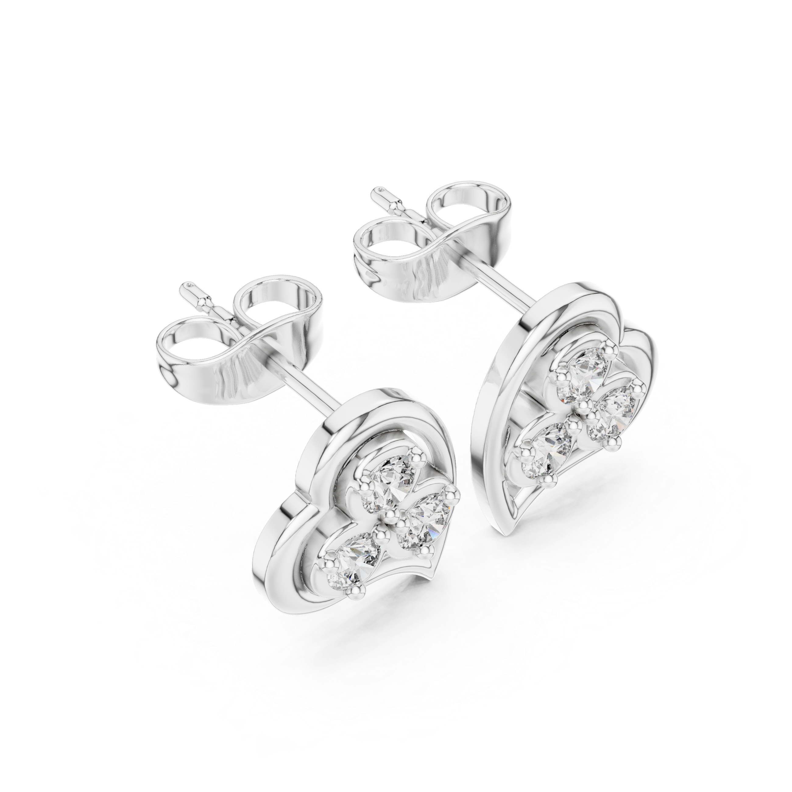 Three-Stone Open Heart Round Diamond Studs Earring