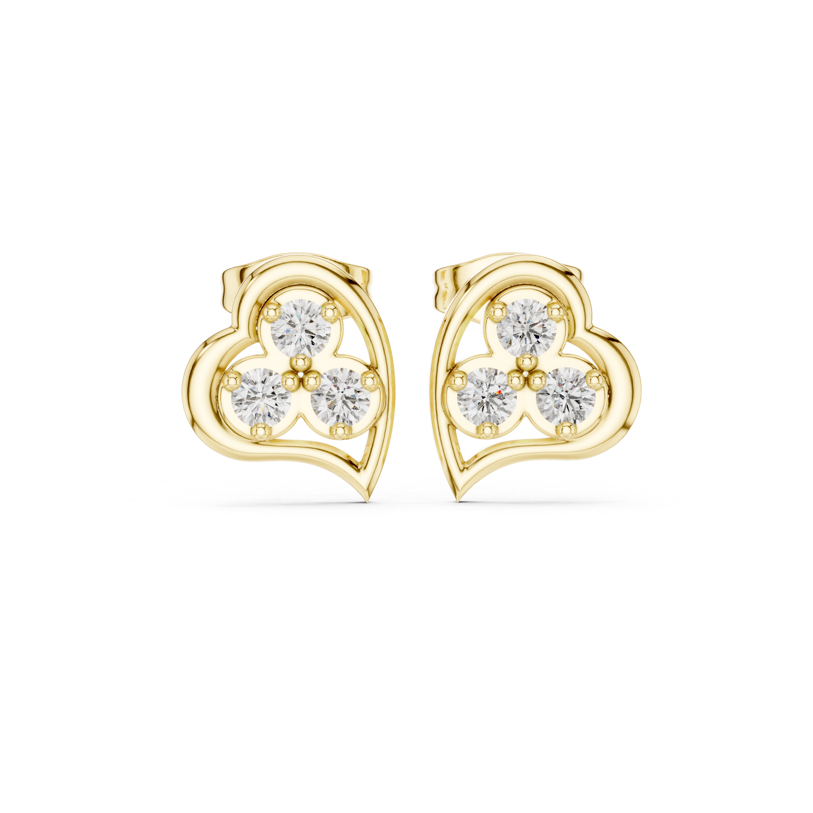 Three-Stone Open Heart Round Diamond Studs Earring