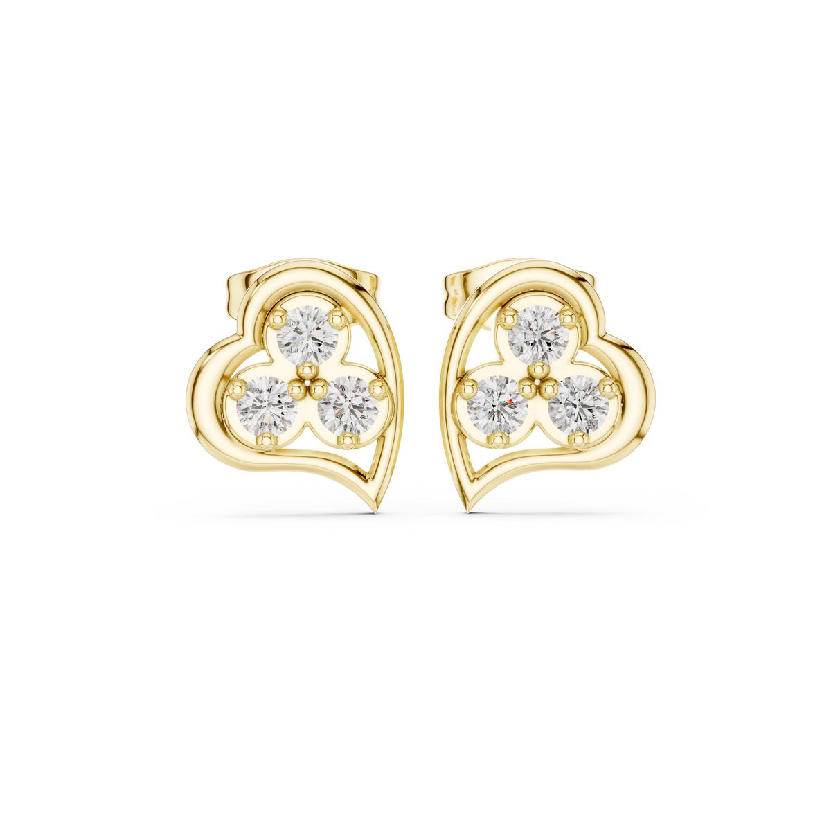 Three-Stone Open Heart Round Diamond Studs Earring