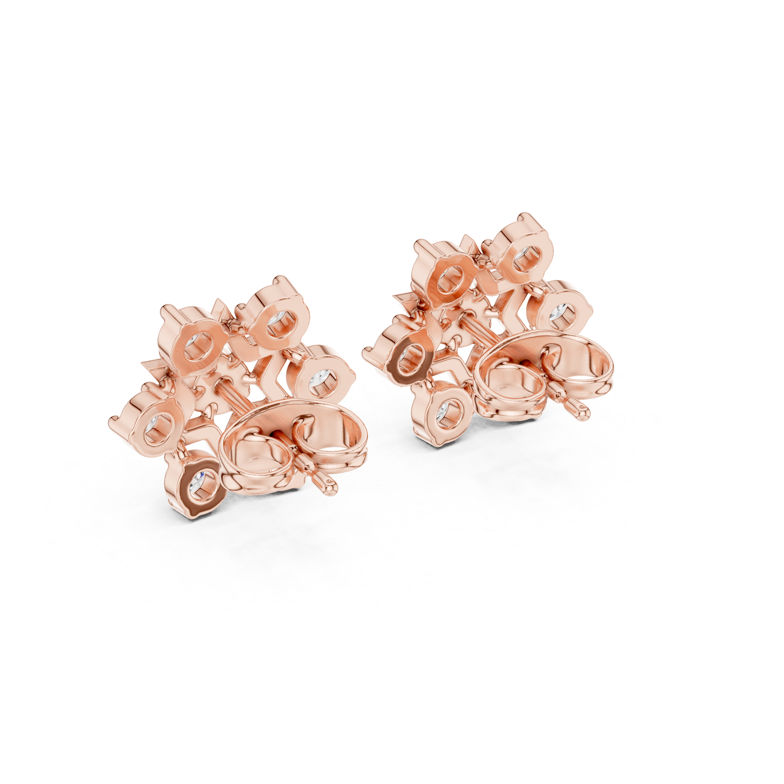 Star-Shaped Round Diamond Stud Earrings