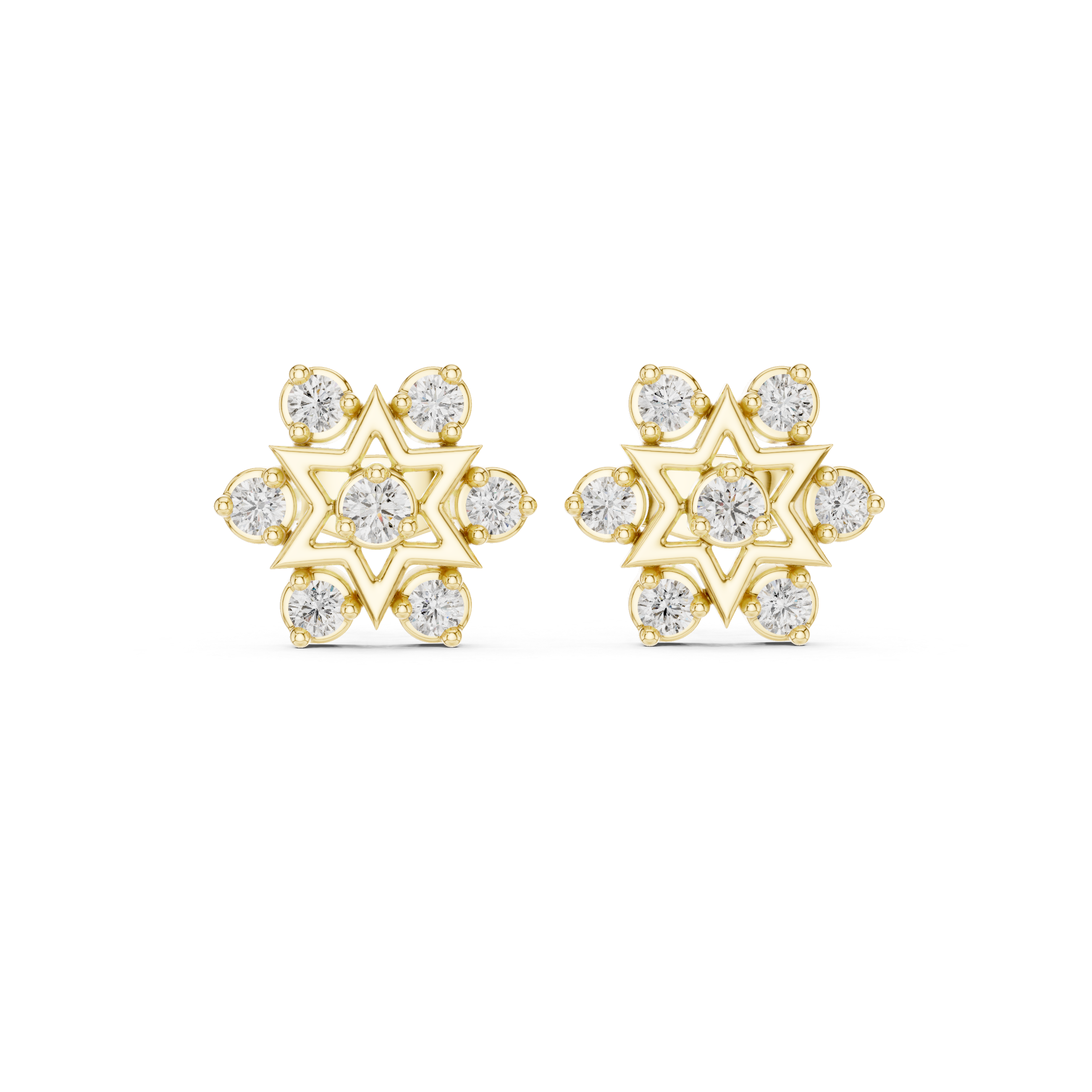 Star-Shaped Round Diamond Stud Earrings