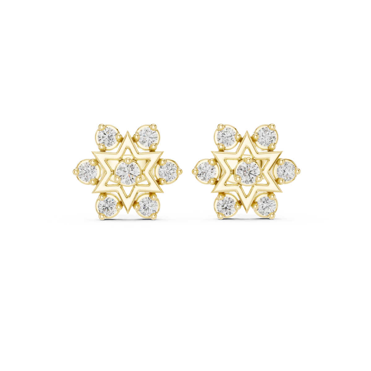 Star-Shaped Round Diamond Stud Earrings