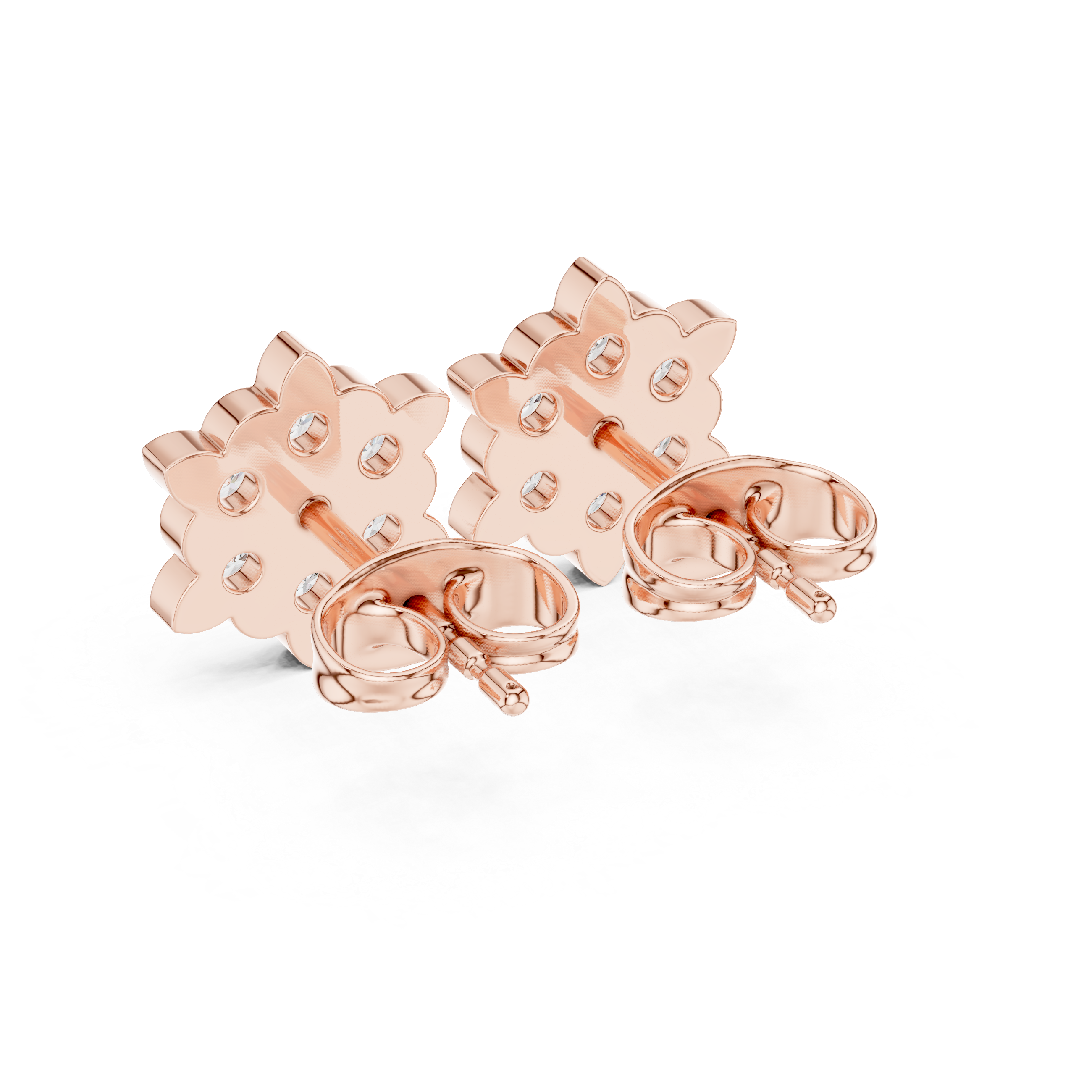 Seven Stone Round Diamond Curved Floral Earrings