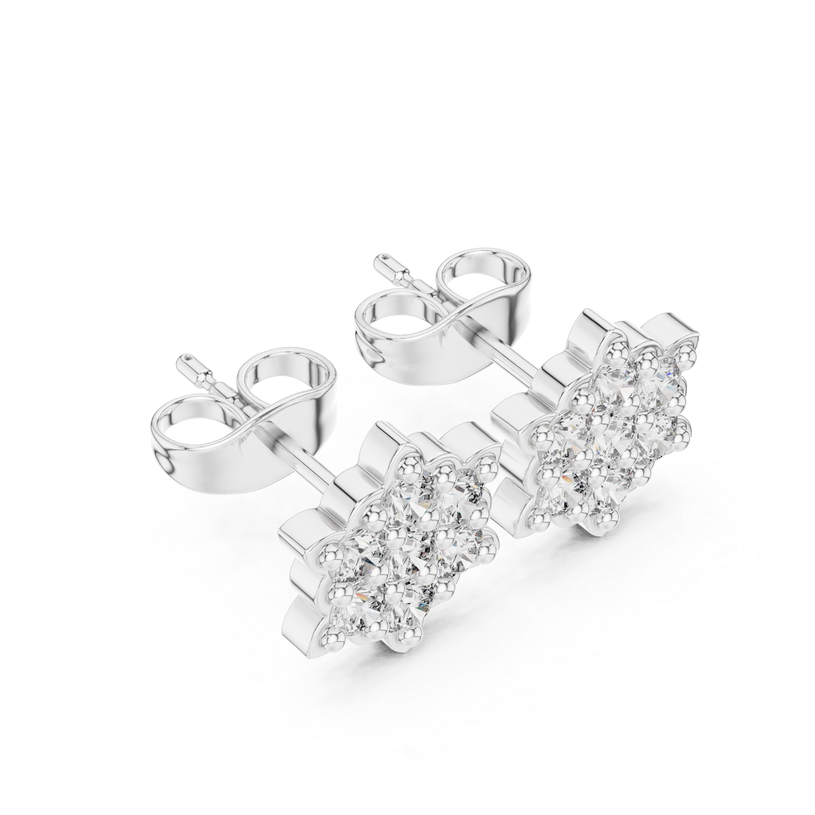 Seven Stone Round Diamond Curved Floral Earrings