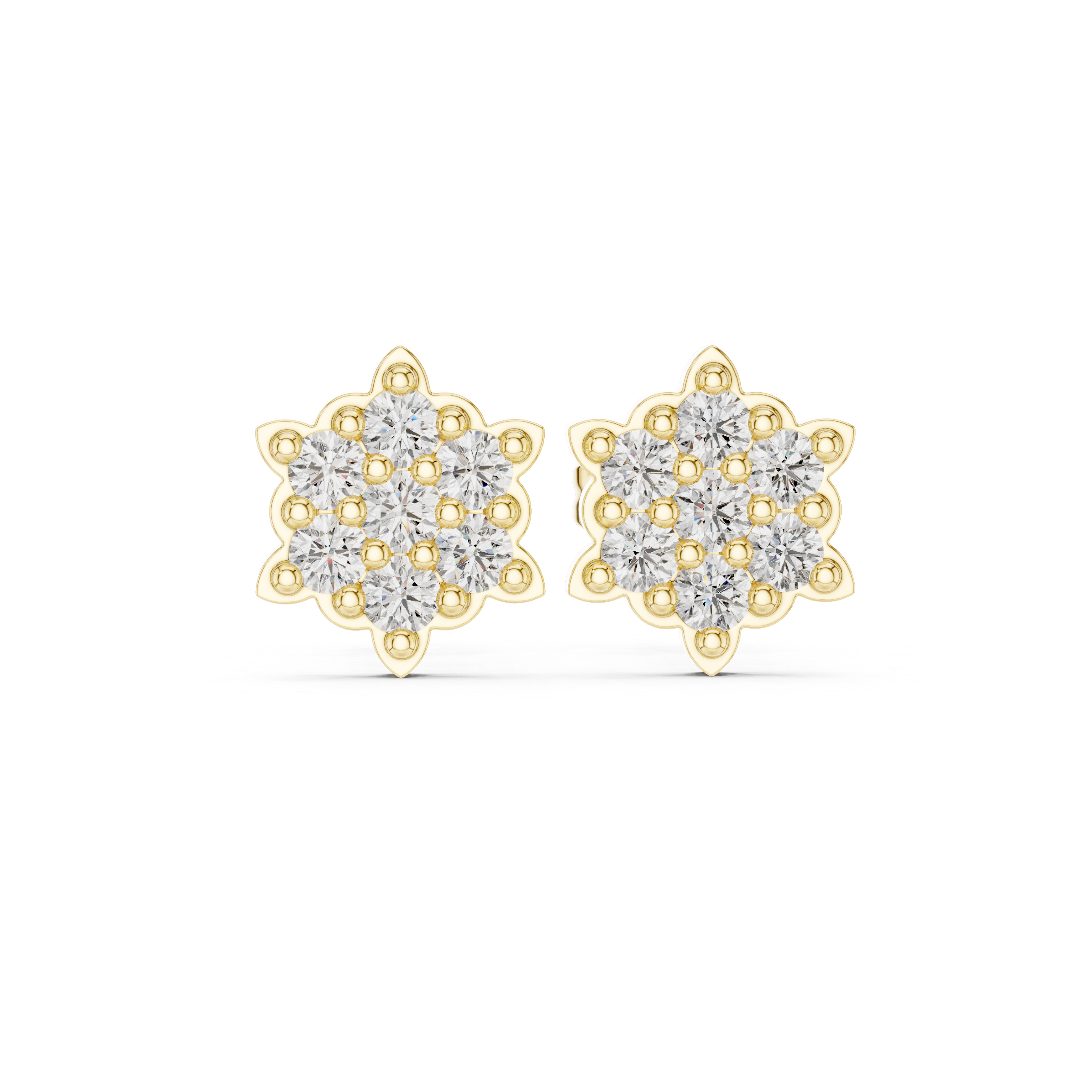 Seven Stone Round Diamond Curved Floral Earrings