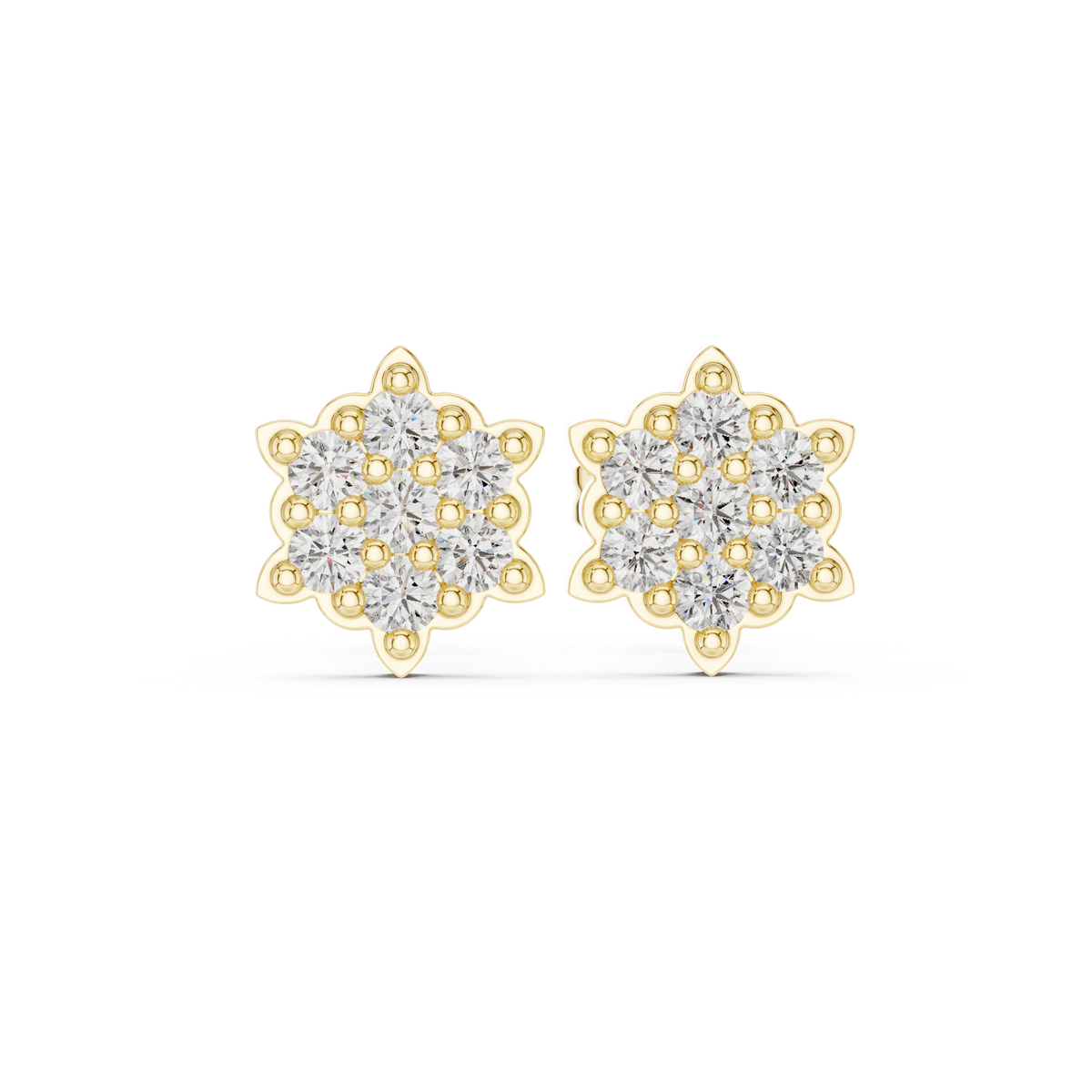 Seven Stone Round Diamond Curved Floral Earrings
