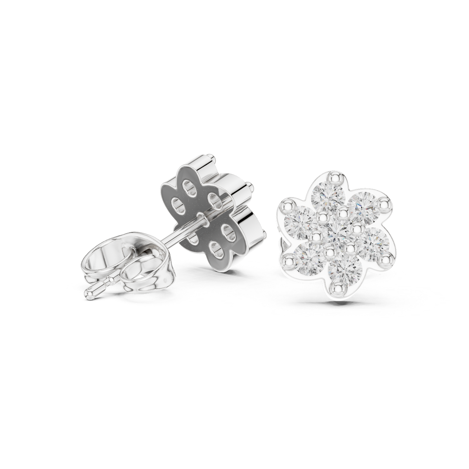 Round Diamond  6-Petal Flower Studs Earrings