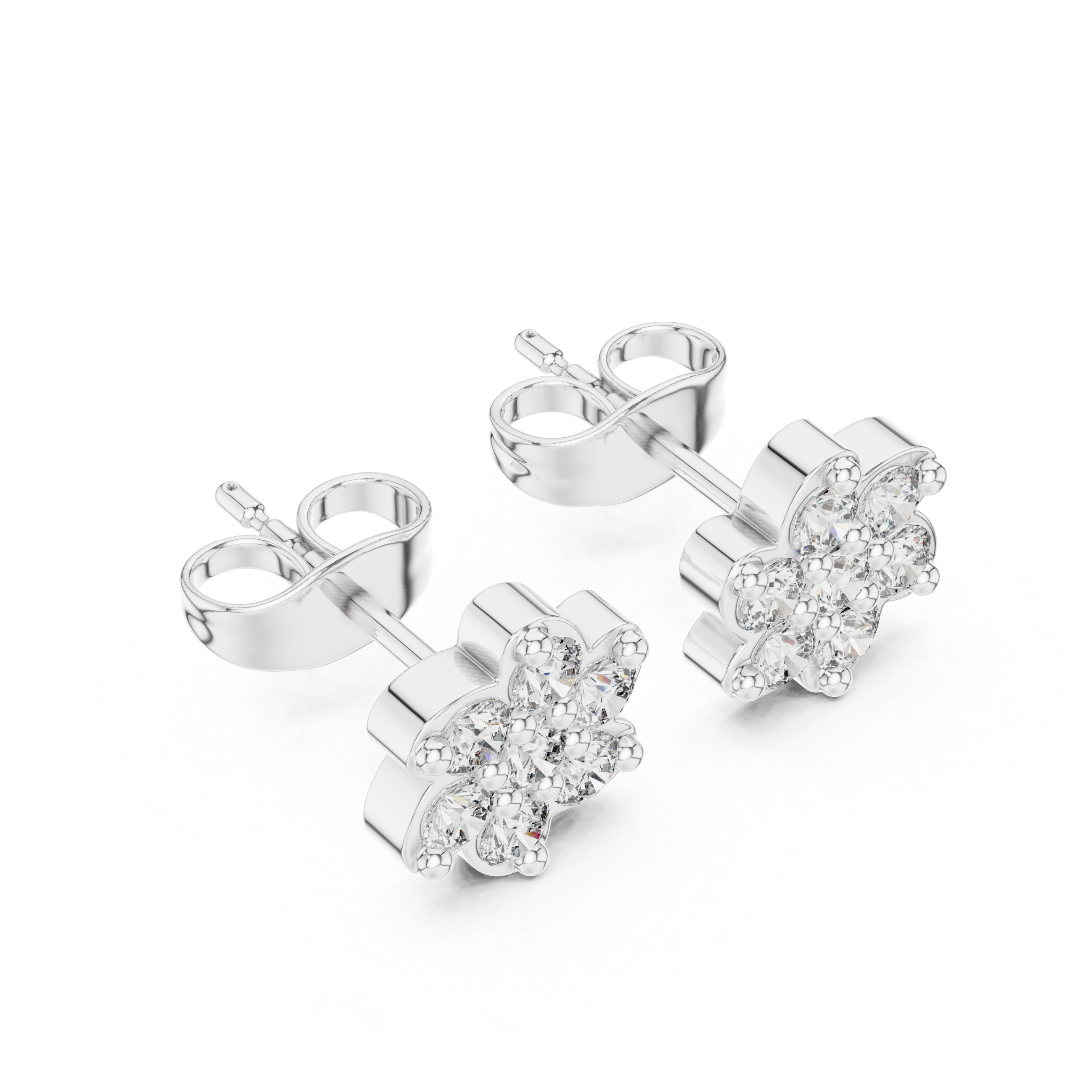 Round Diamond  6-Petal Flower Studs Earrings