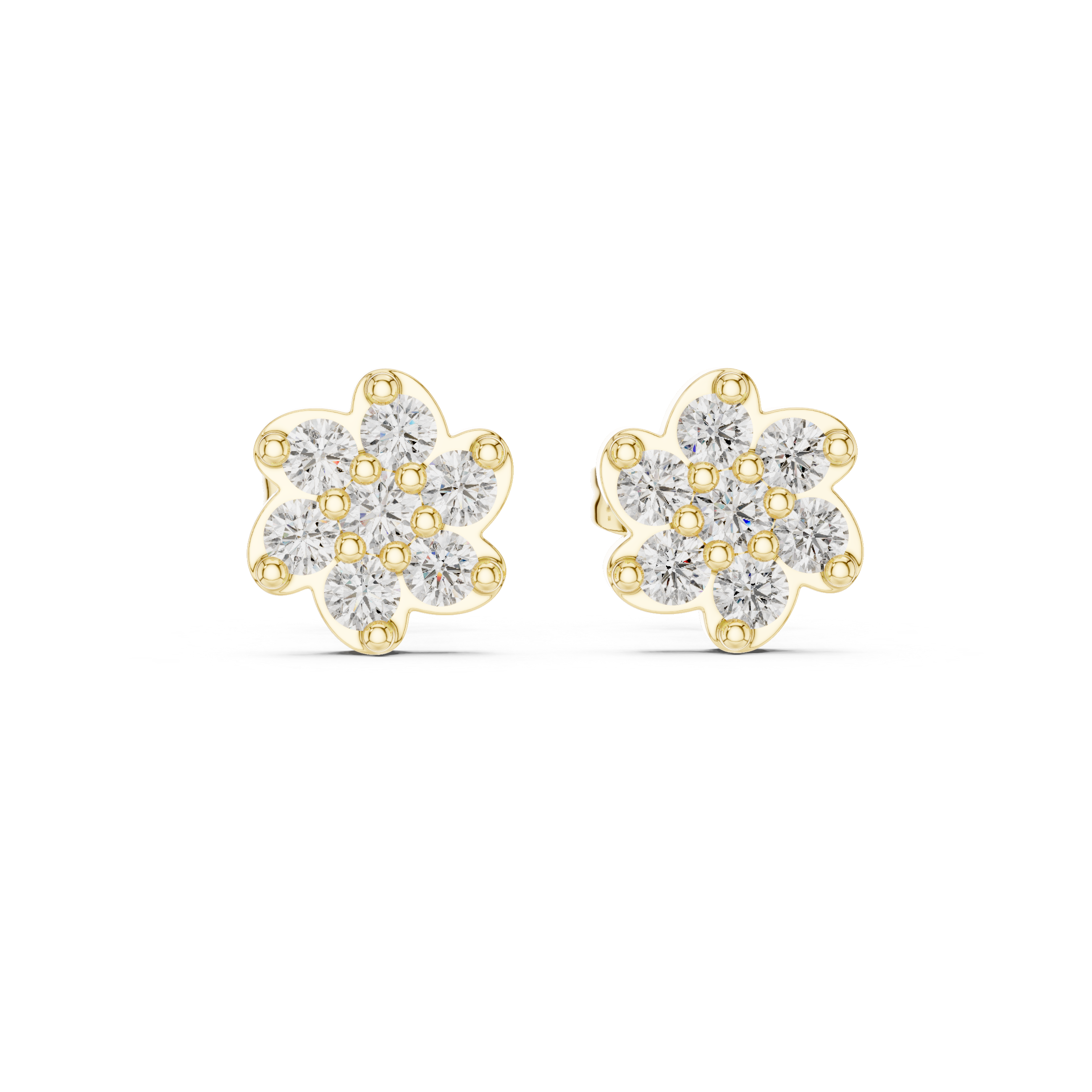 Round Diamond  6-Petal Flower Studs Earrings