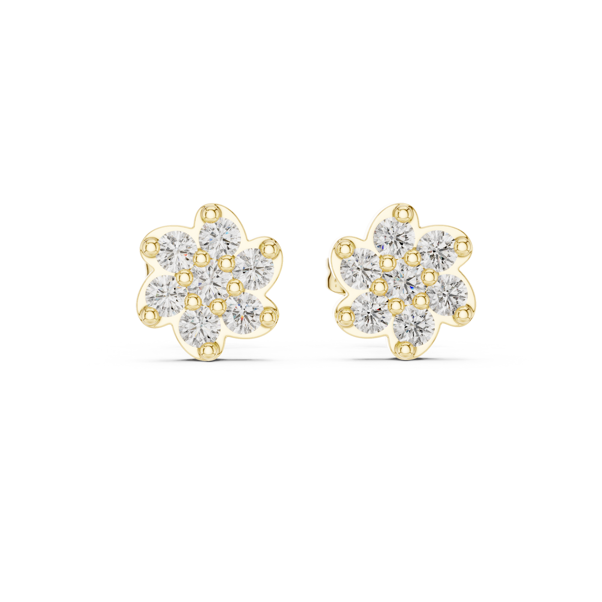 Round Diamond  6-Petal Flower Studs Earrings