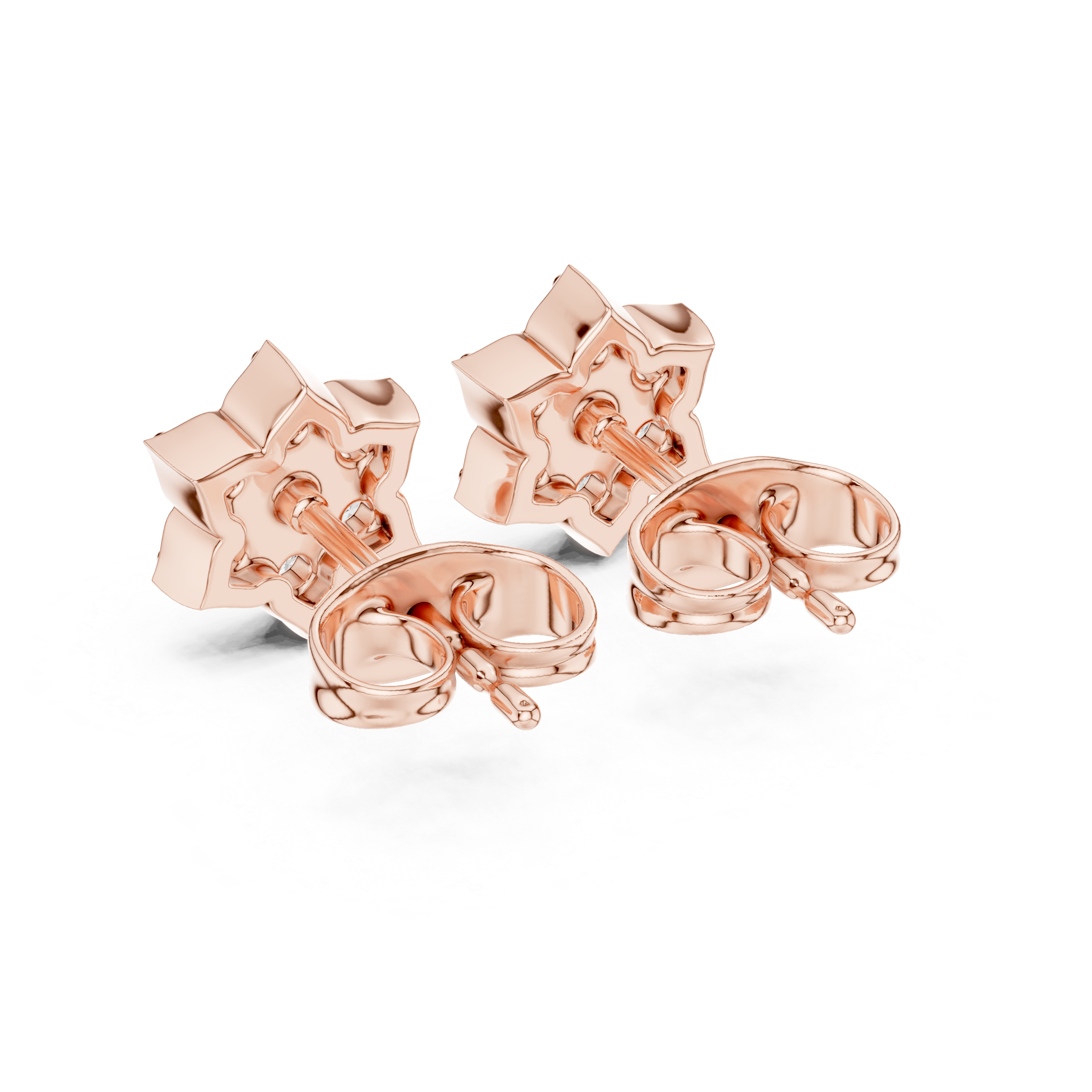 Round Diamond Minimalist Lotus Floral Studs Earrings
