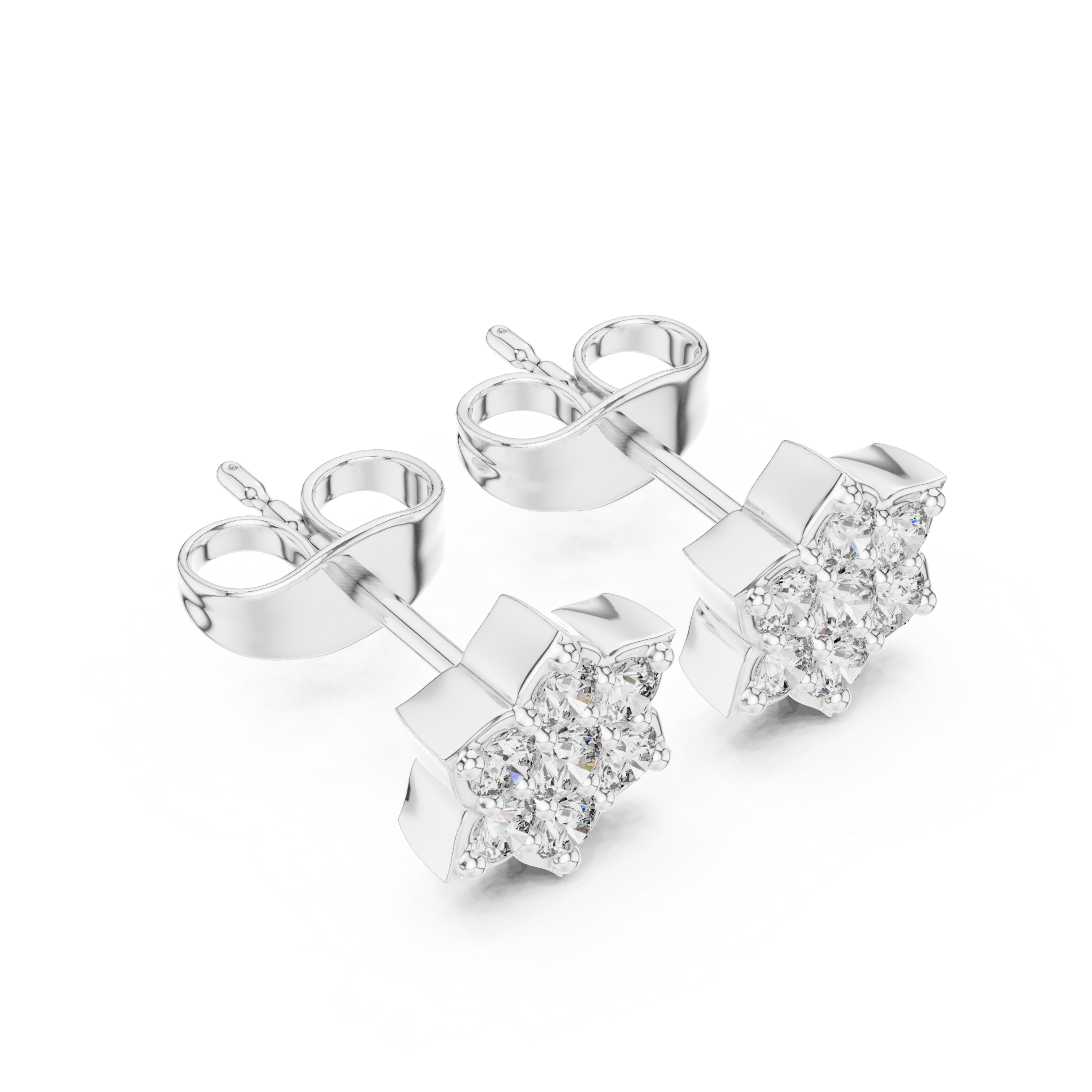 Round Diamond Minimalist Lotus Floral Studs Earrings