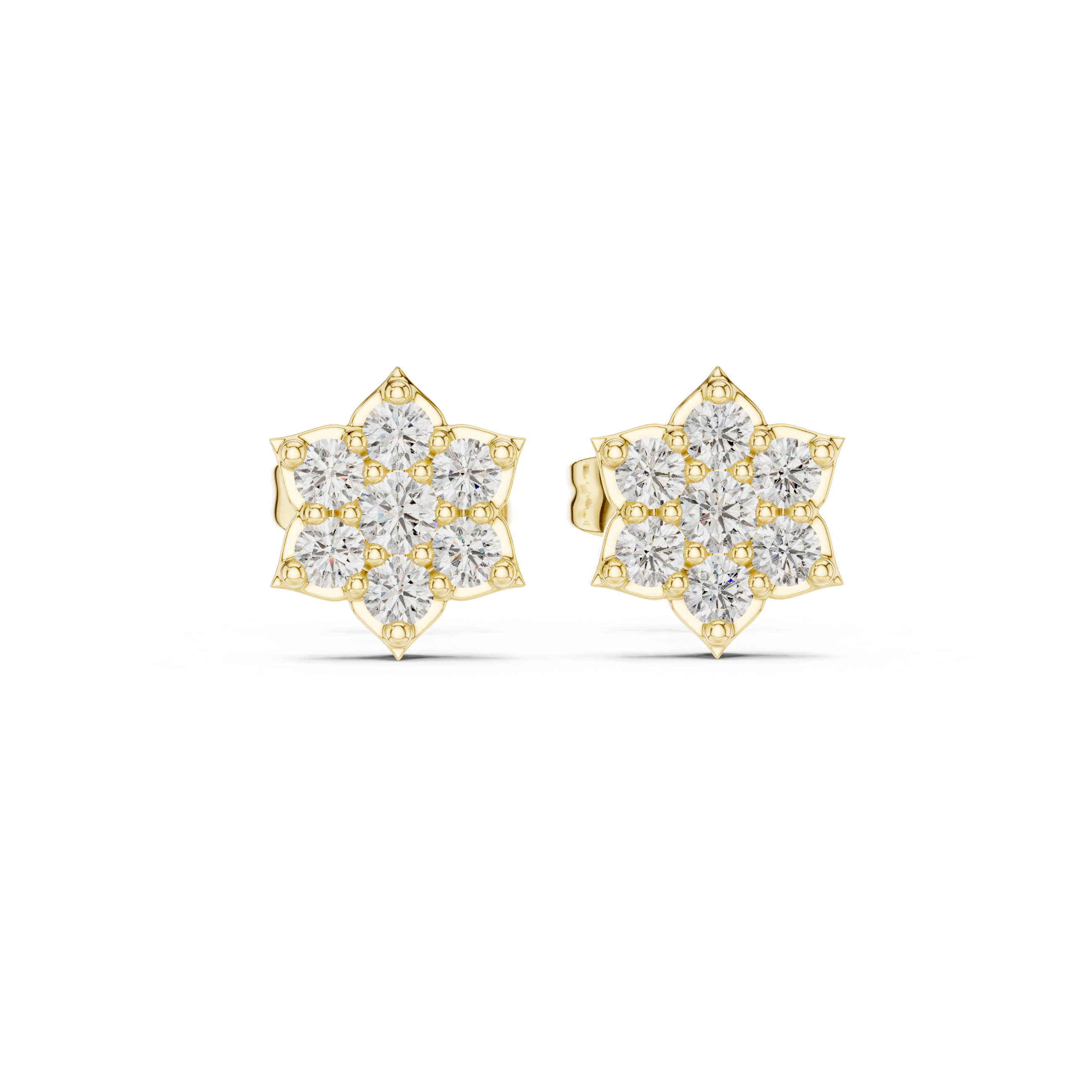 Round Diamond Minimalist Lotus Floral Studs Earrings