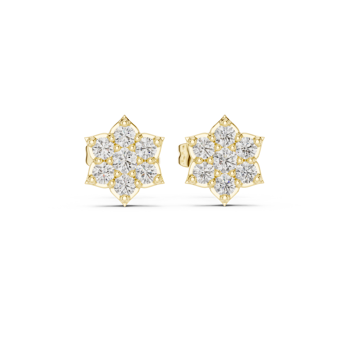 Round Diamond Minimalist Lotus Floral Studs Earrings