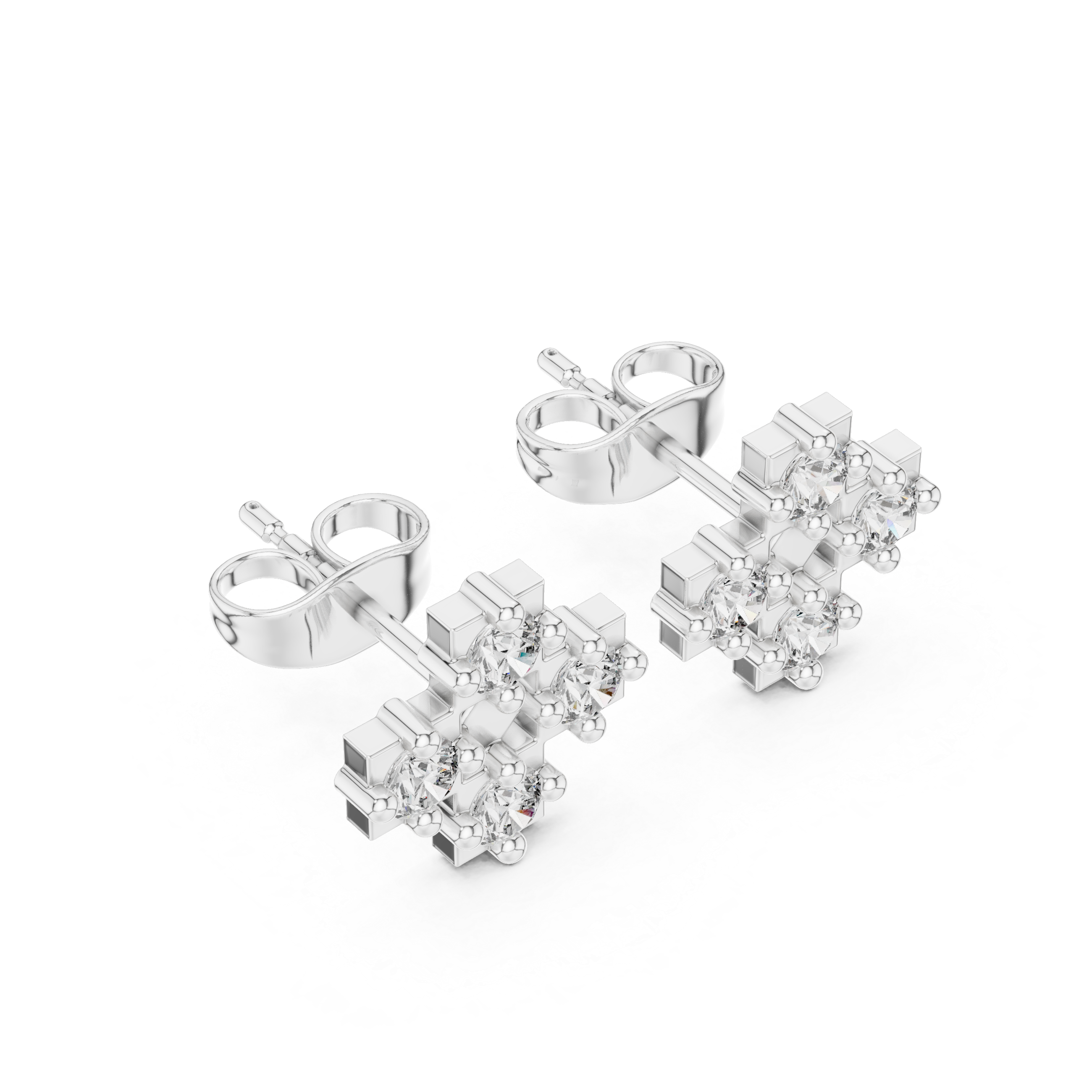 Round Cut Diamond Geometric Cross Earrings