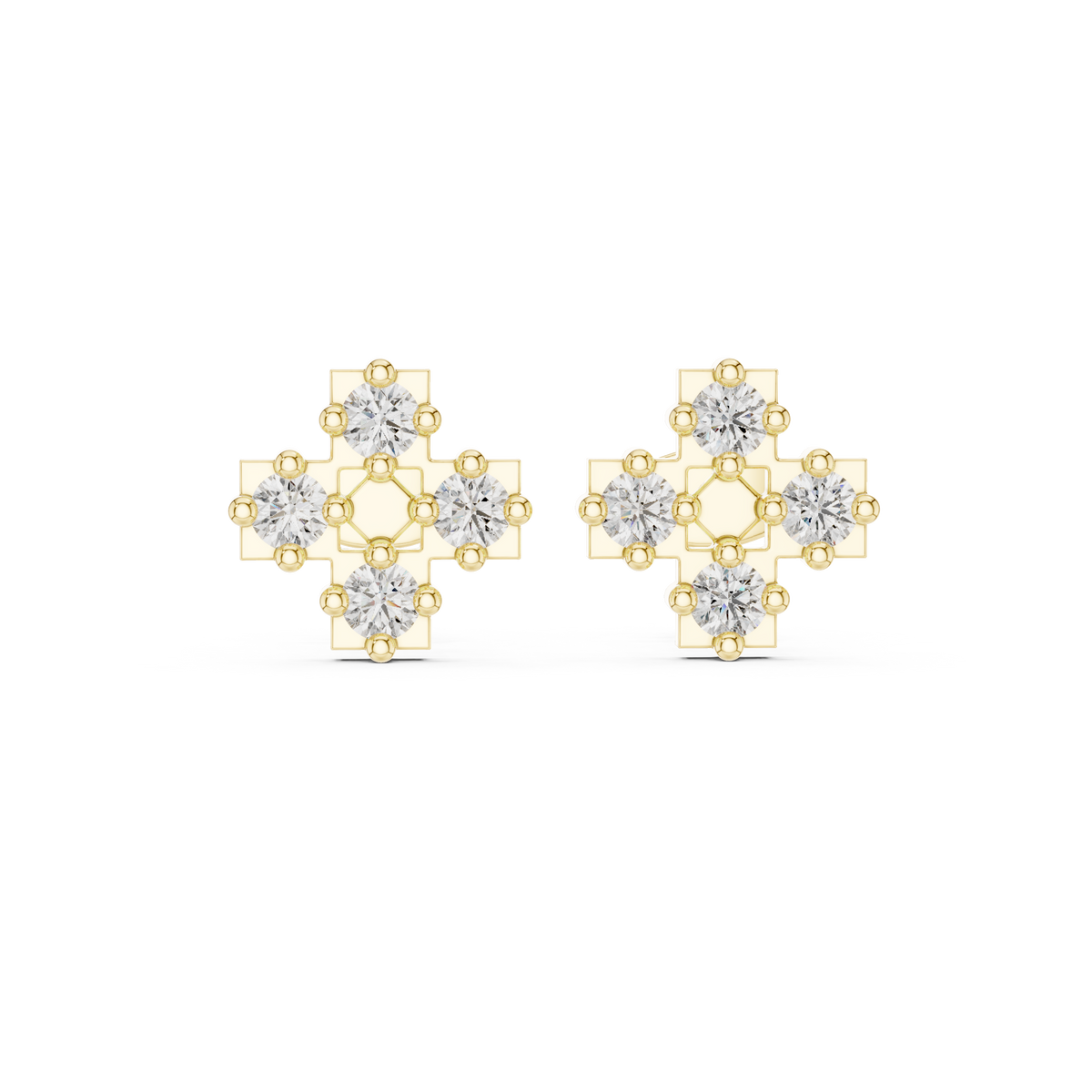 Round Cut Diamond Geometric Cross Earrings
