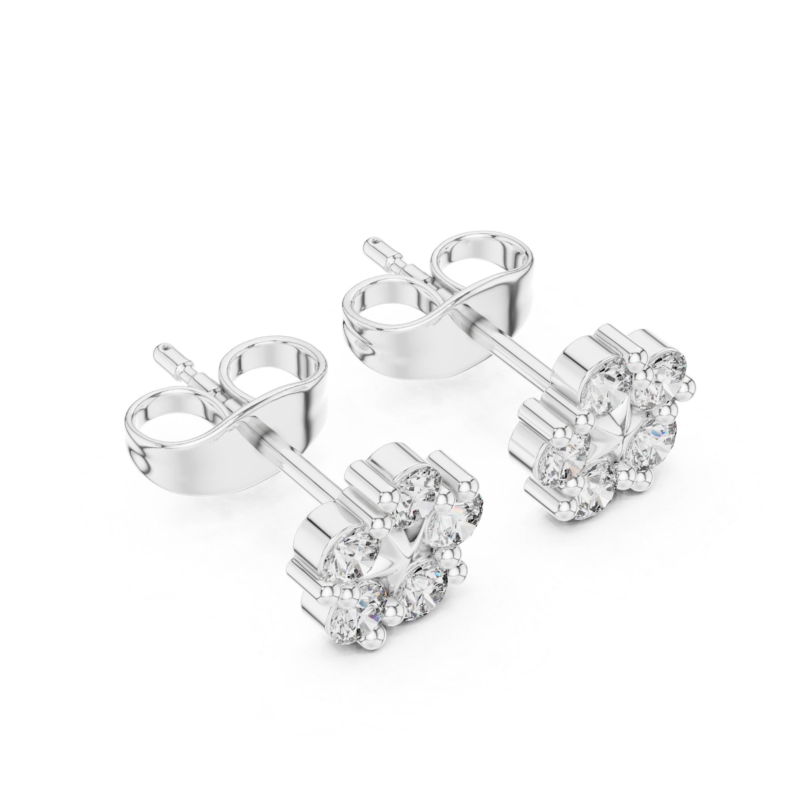 Star Flower Round Cut Diamond Stud Earrings