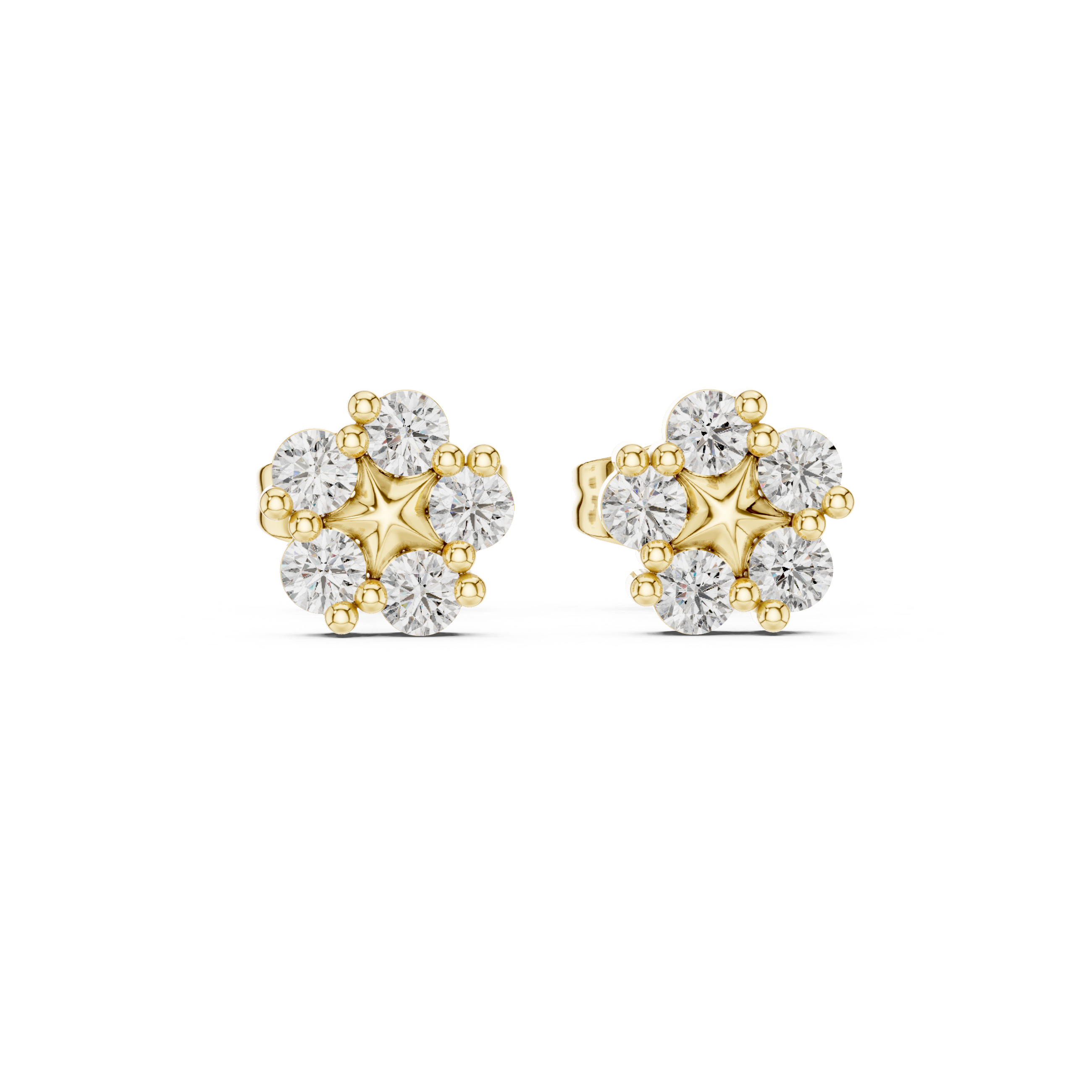Star Flower Round Cut Diamond Stud Earrings
