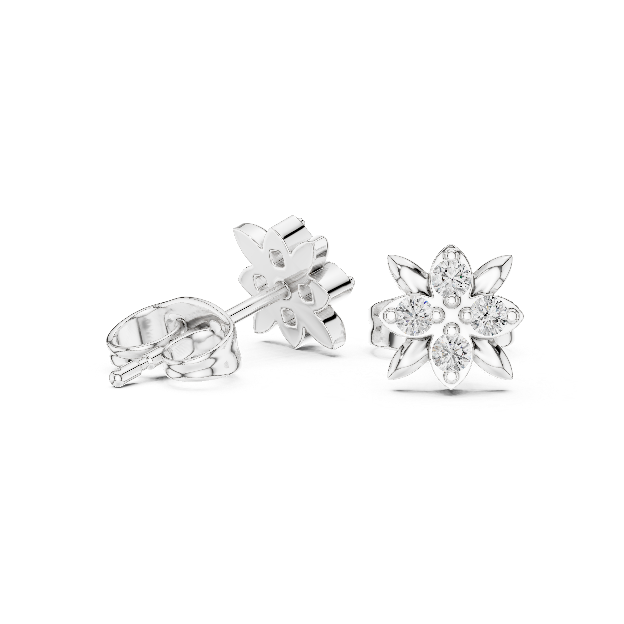 Lotus Flower Round Diamond Stud Earrings