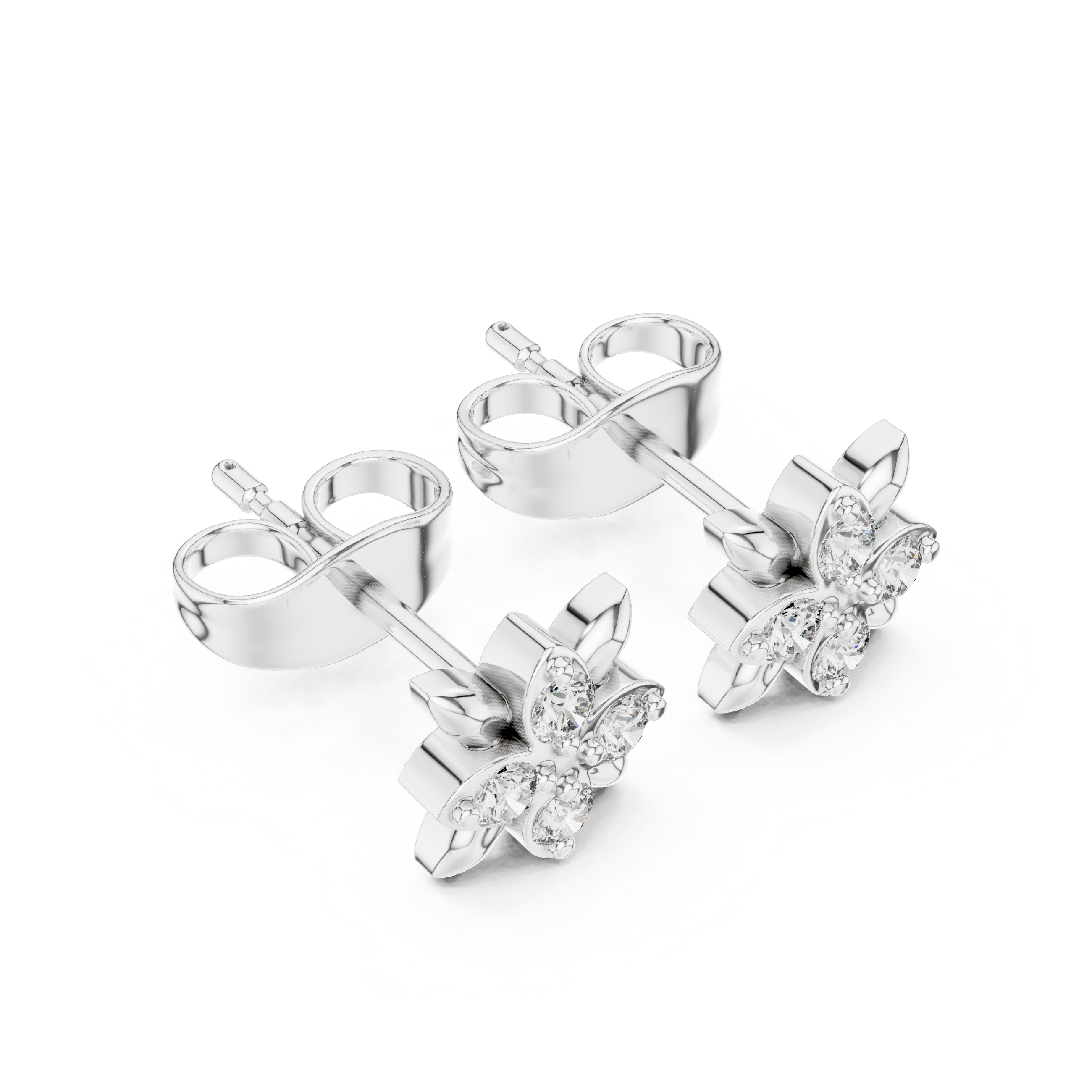 Lotus Flower Round Diamond Stud Earrings