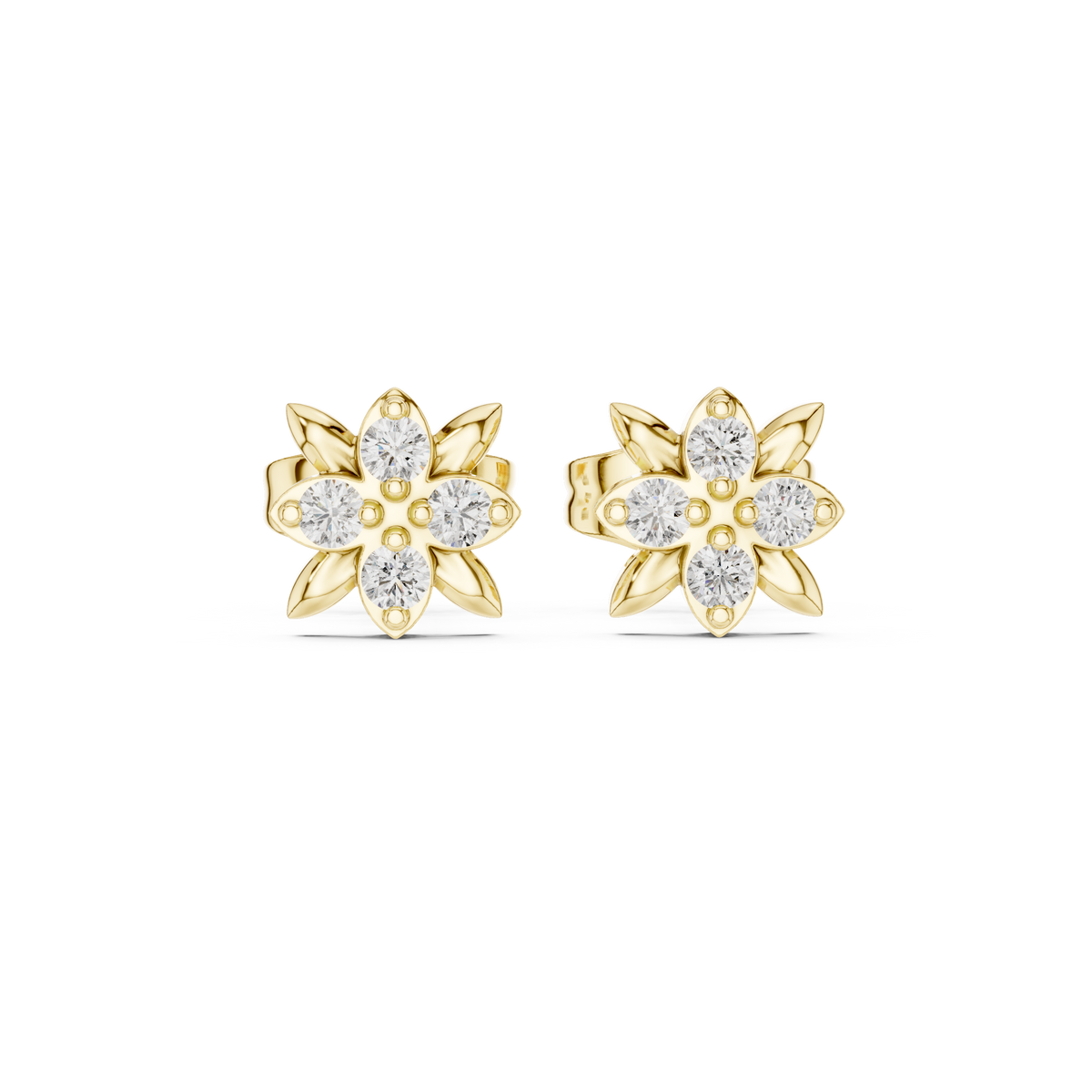 Lotus Flower Round Diamond Stud Earrings