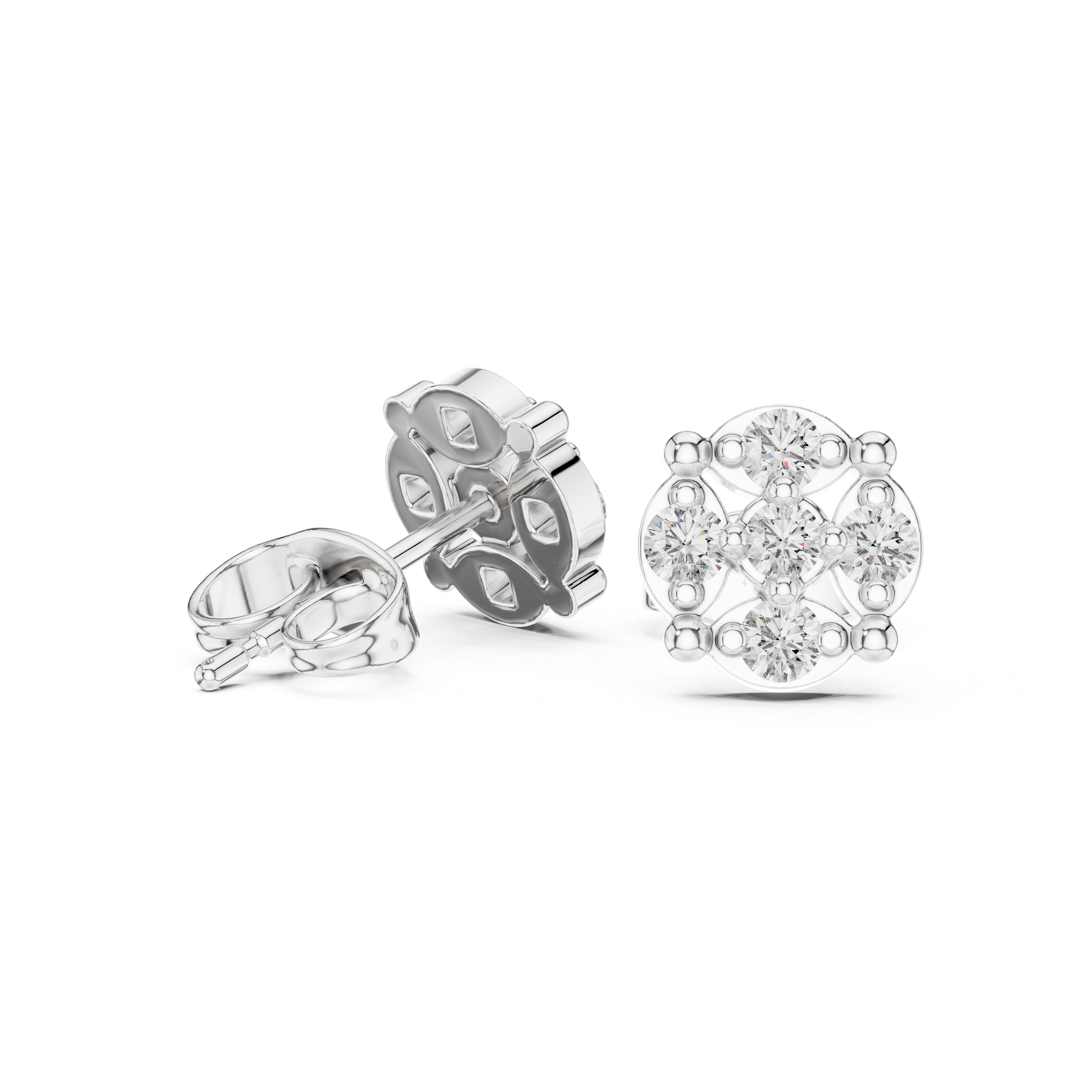 Unique Five Stone Round cluster Stud Earring