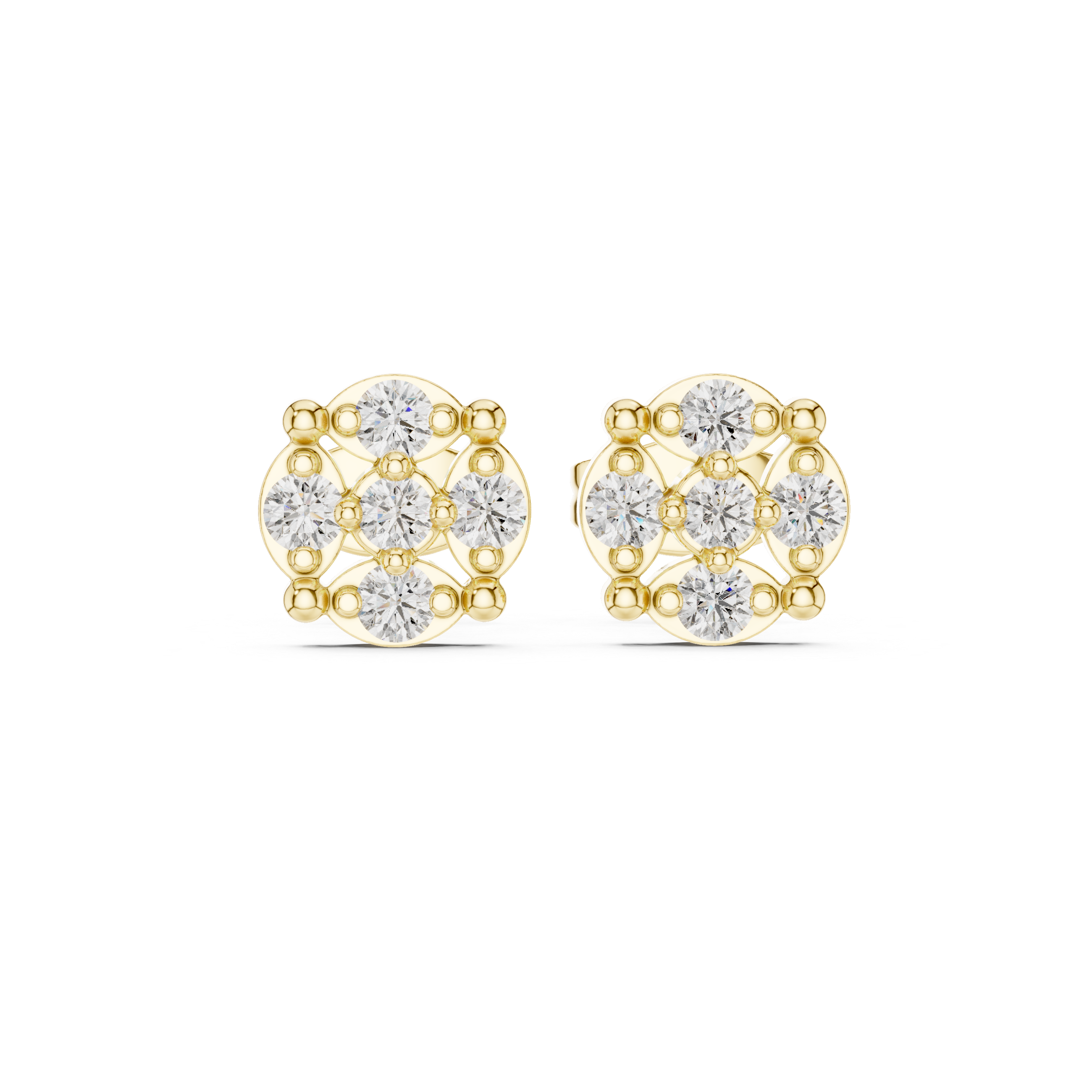 Unique Five Stone Round cluster Stud Earring