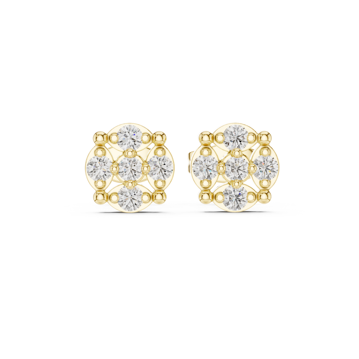 Unique Five Stone Round cluster Stud Earring