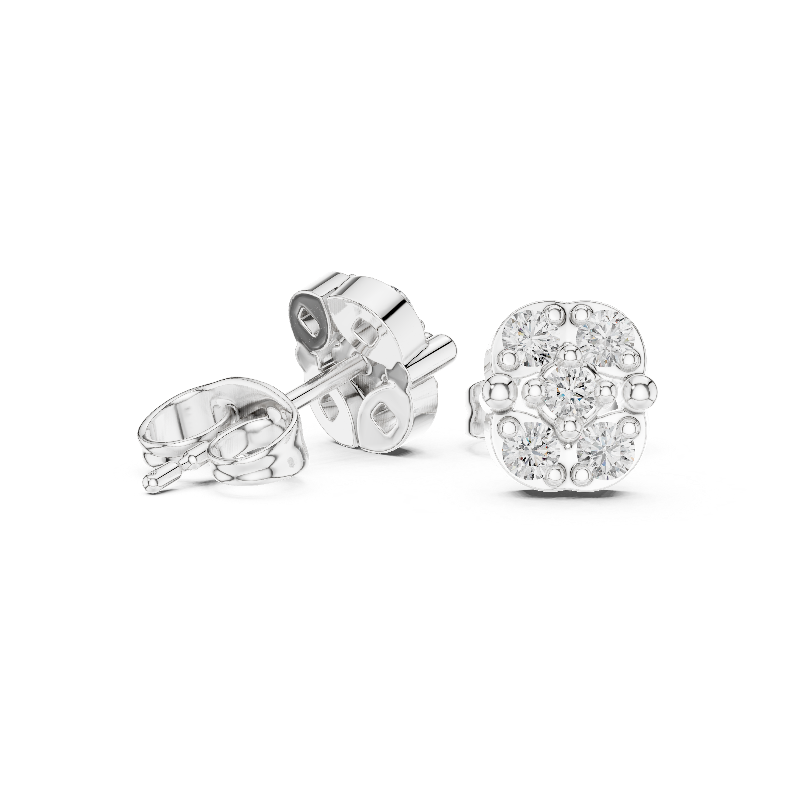 Cushion Shape Round Diamond Cluster Studs Earring