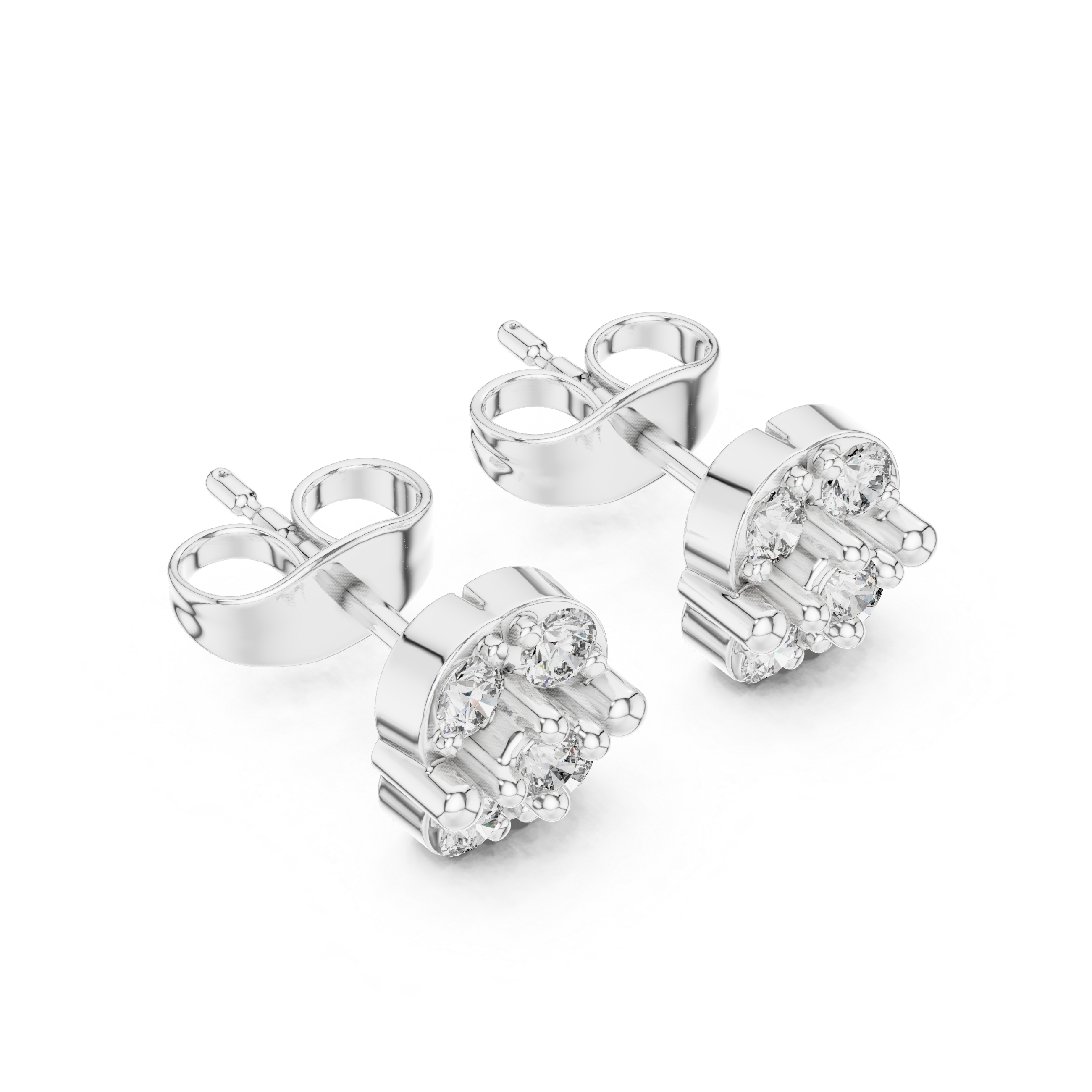 Cushion Shape Round Diamond Cluster Studs Earring