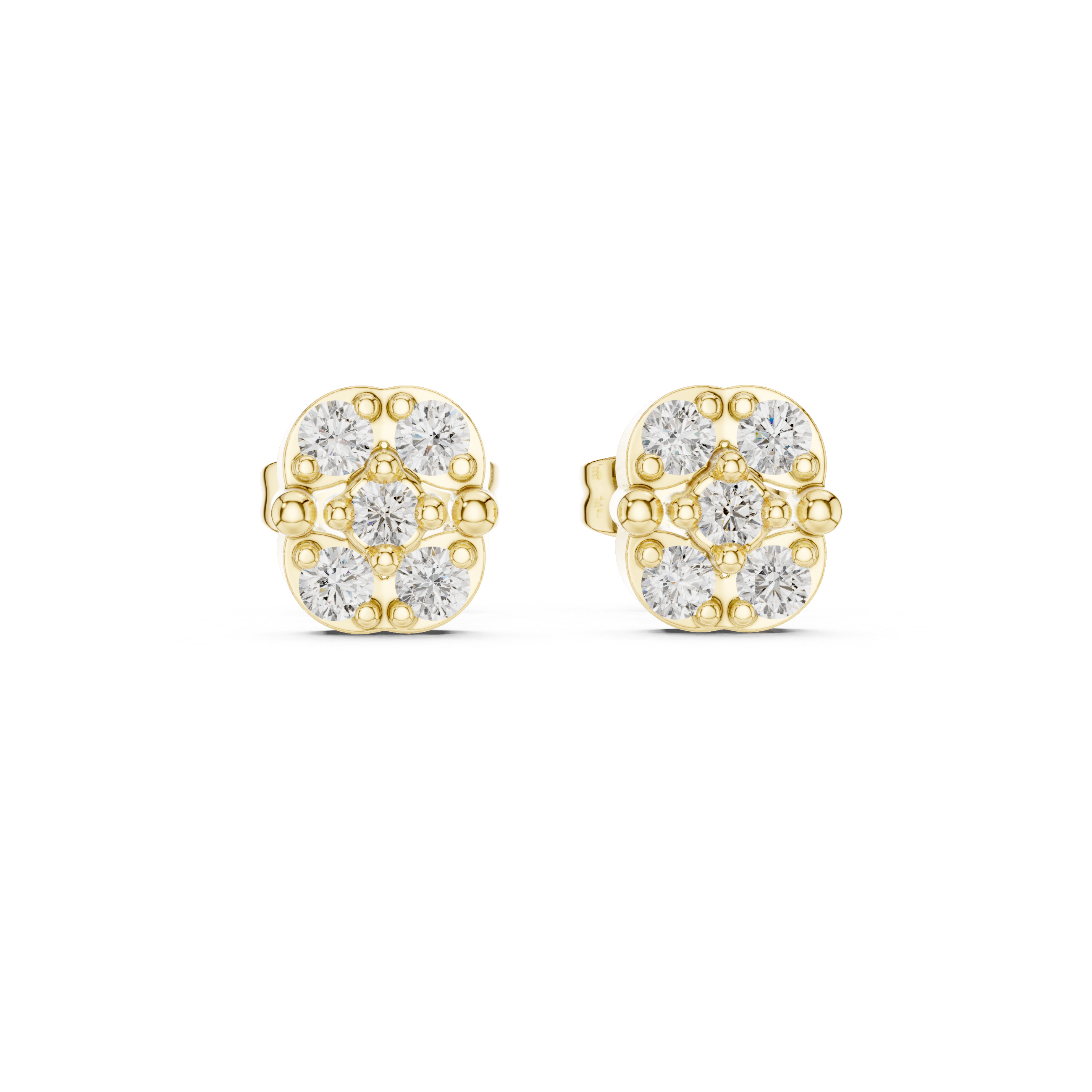 Cushion Shape Round Diamond Cluster Studs Earring
