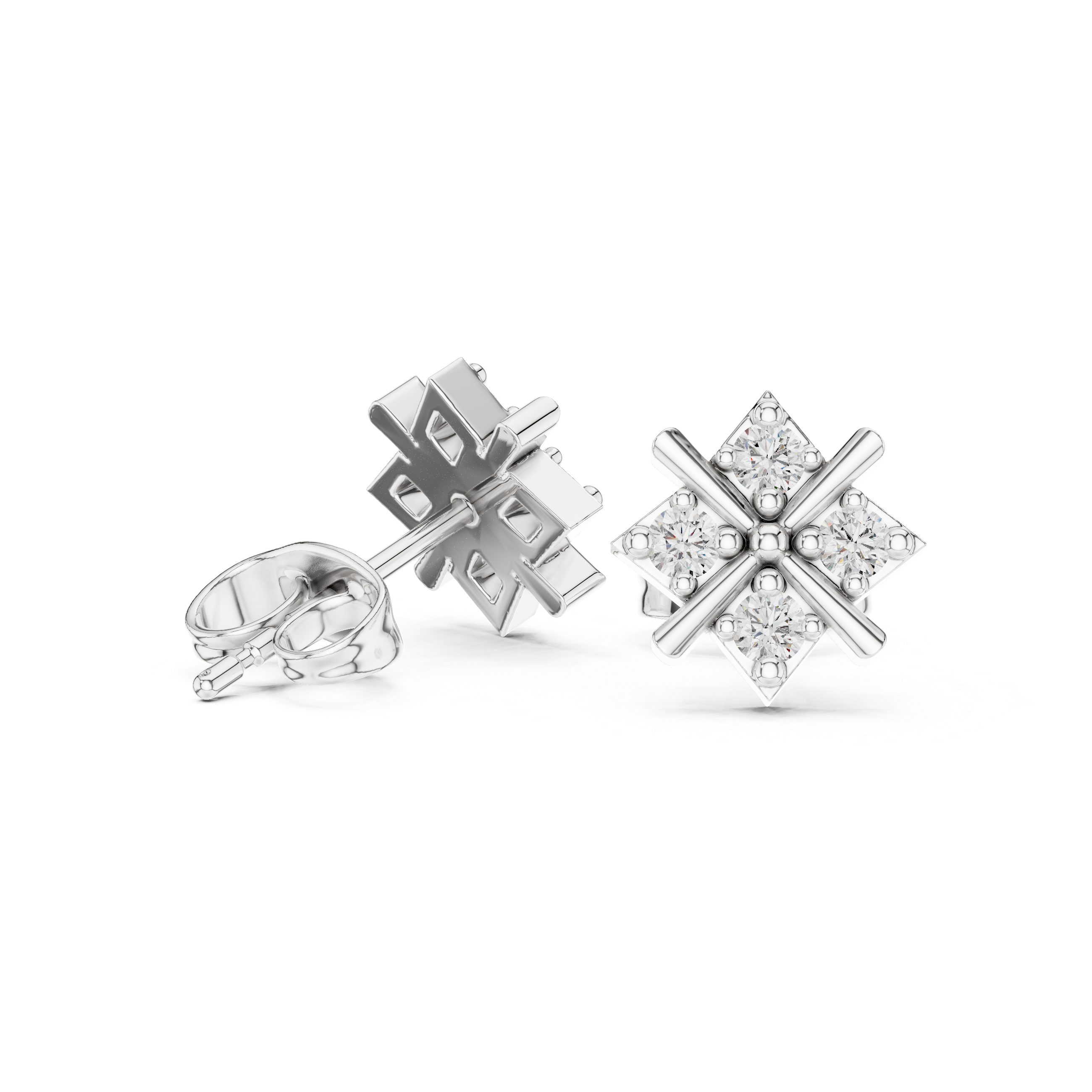 Round Cut Diamond Geometric X Stud Earrings