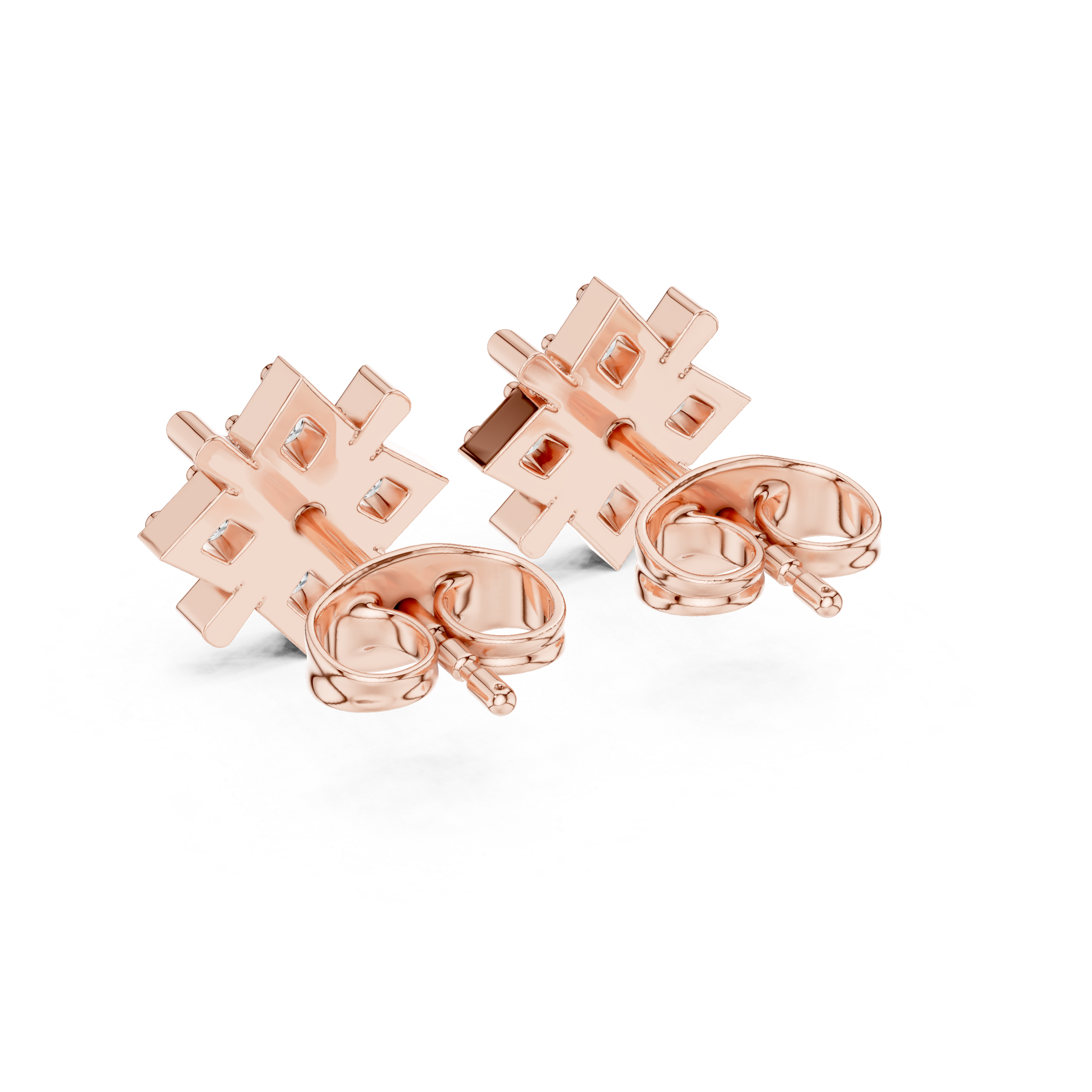 Round Cut Diamond Geometric X Stud Earrings