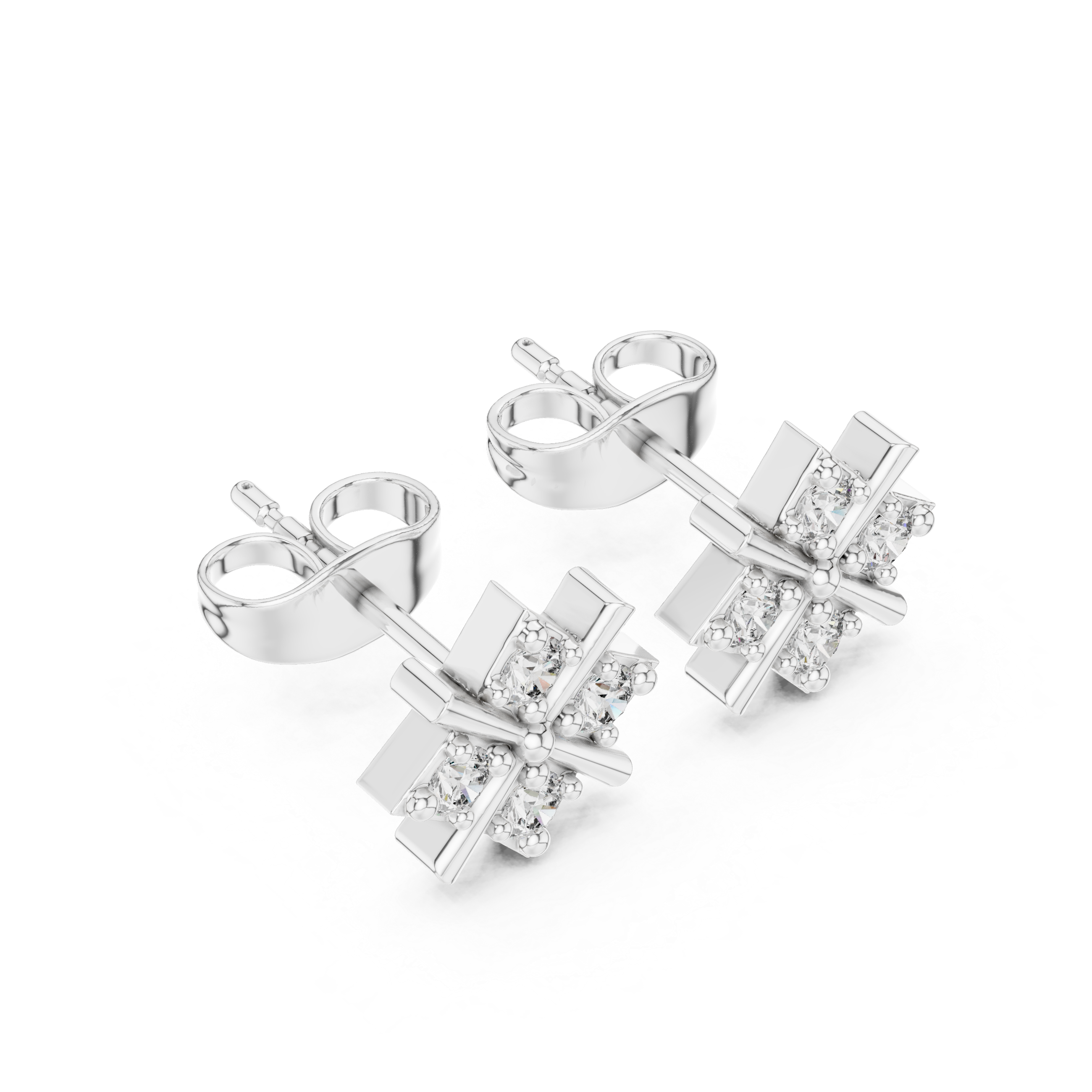 Round Cut Diamond Geometric X Stud Earrings