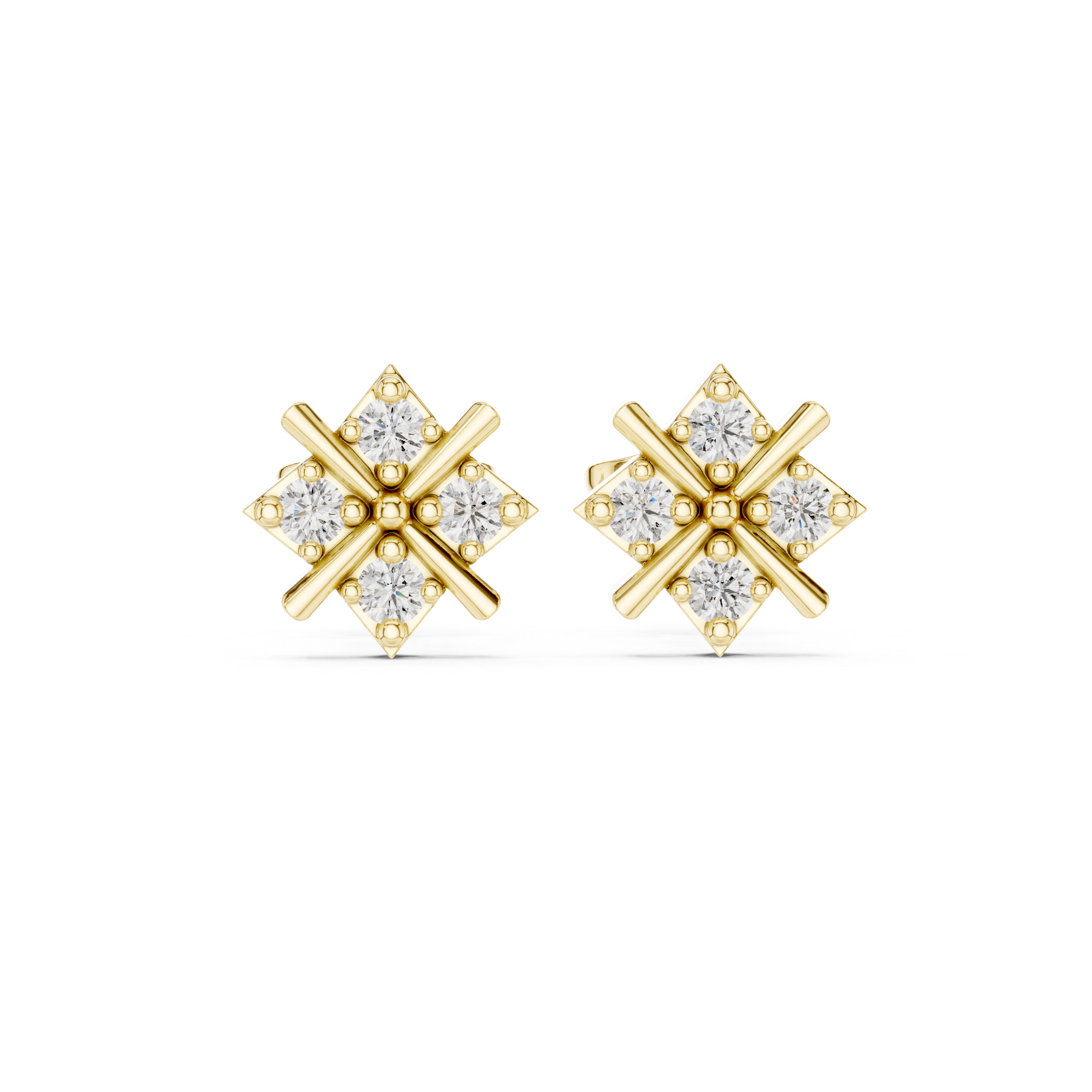 Round Cut Diamond Geometric X Stud Earrings
