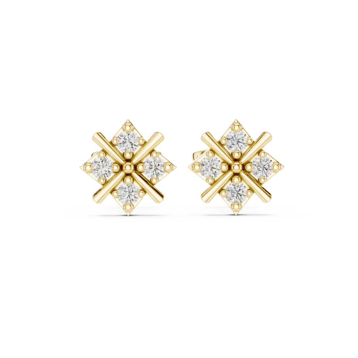 Round Cut Diamond Geometric X Stud Earrings