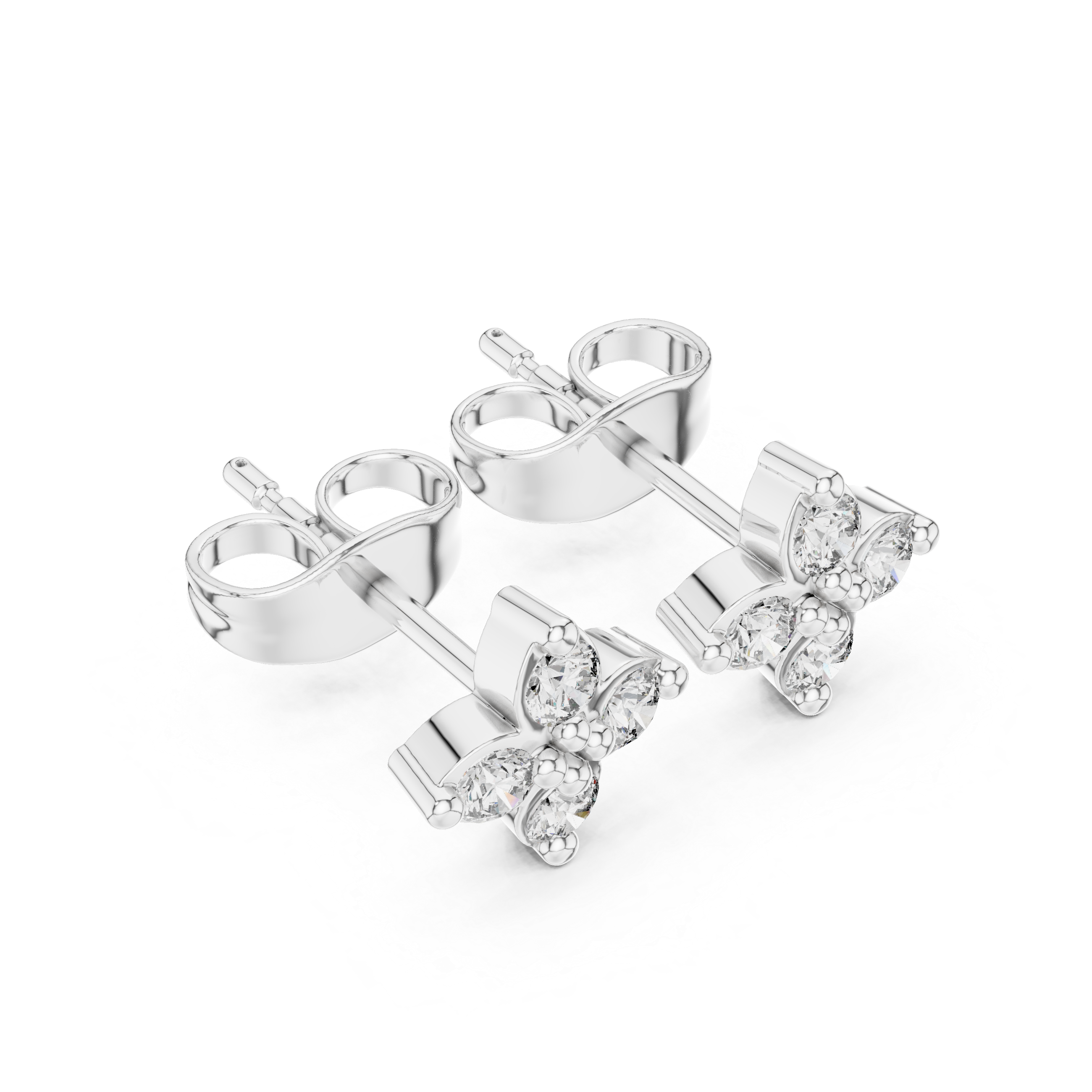 Round Diamond Four-Stone Floral Stud Earrings