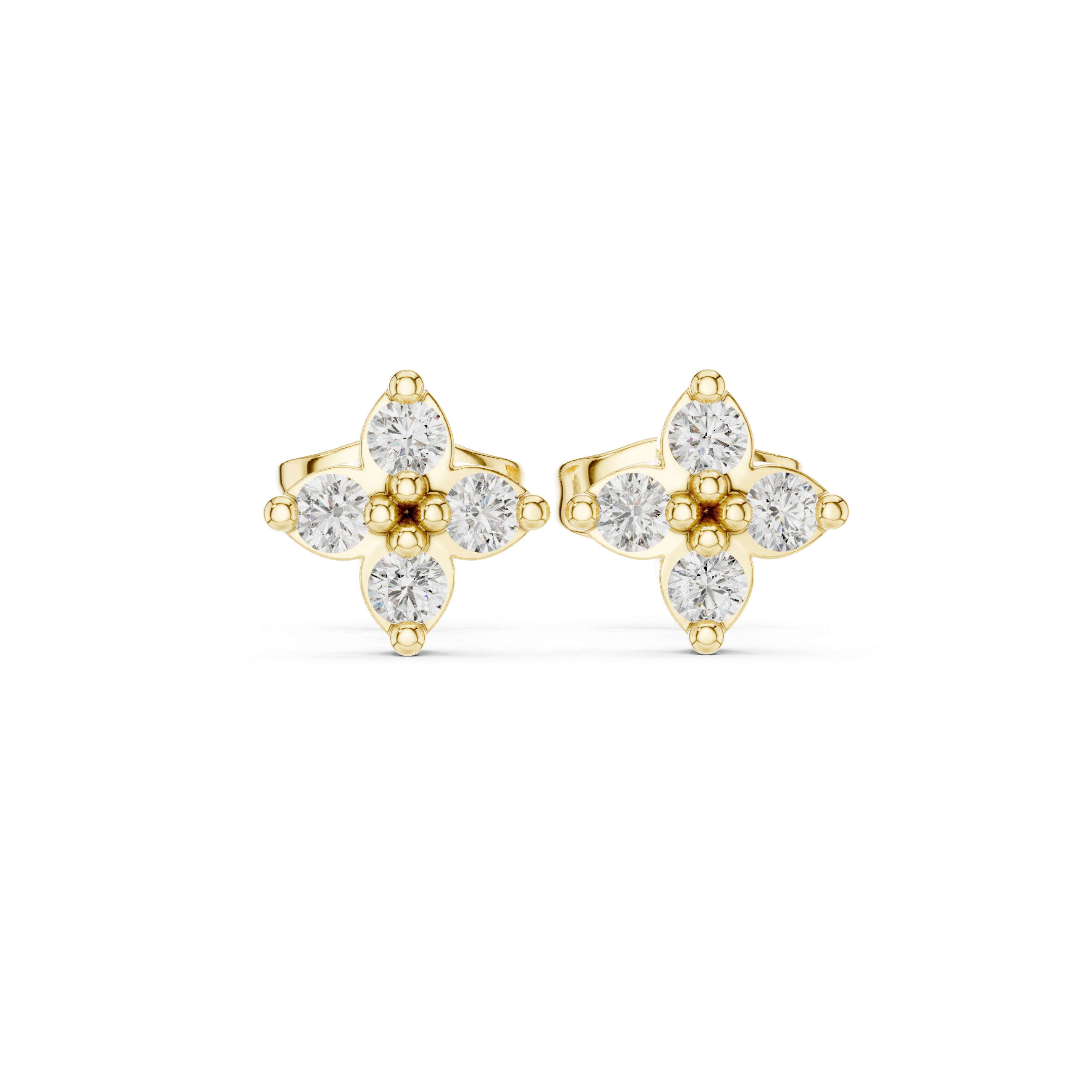 Round Diamond Four-Stone Floral Stud Earrings