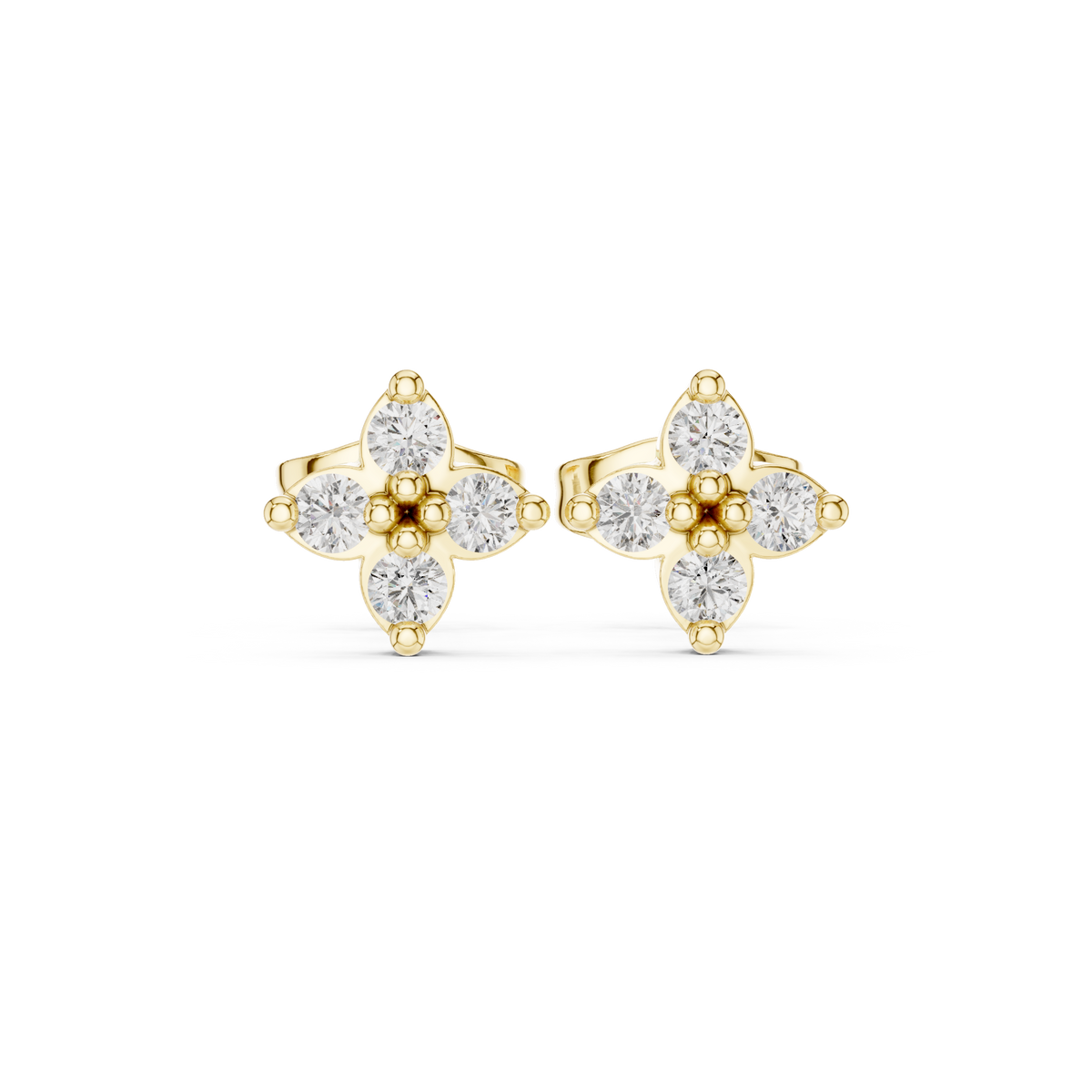 Round Diamond Four-Stone Floral Stud Earrings
