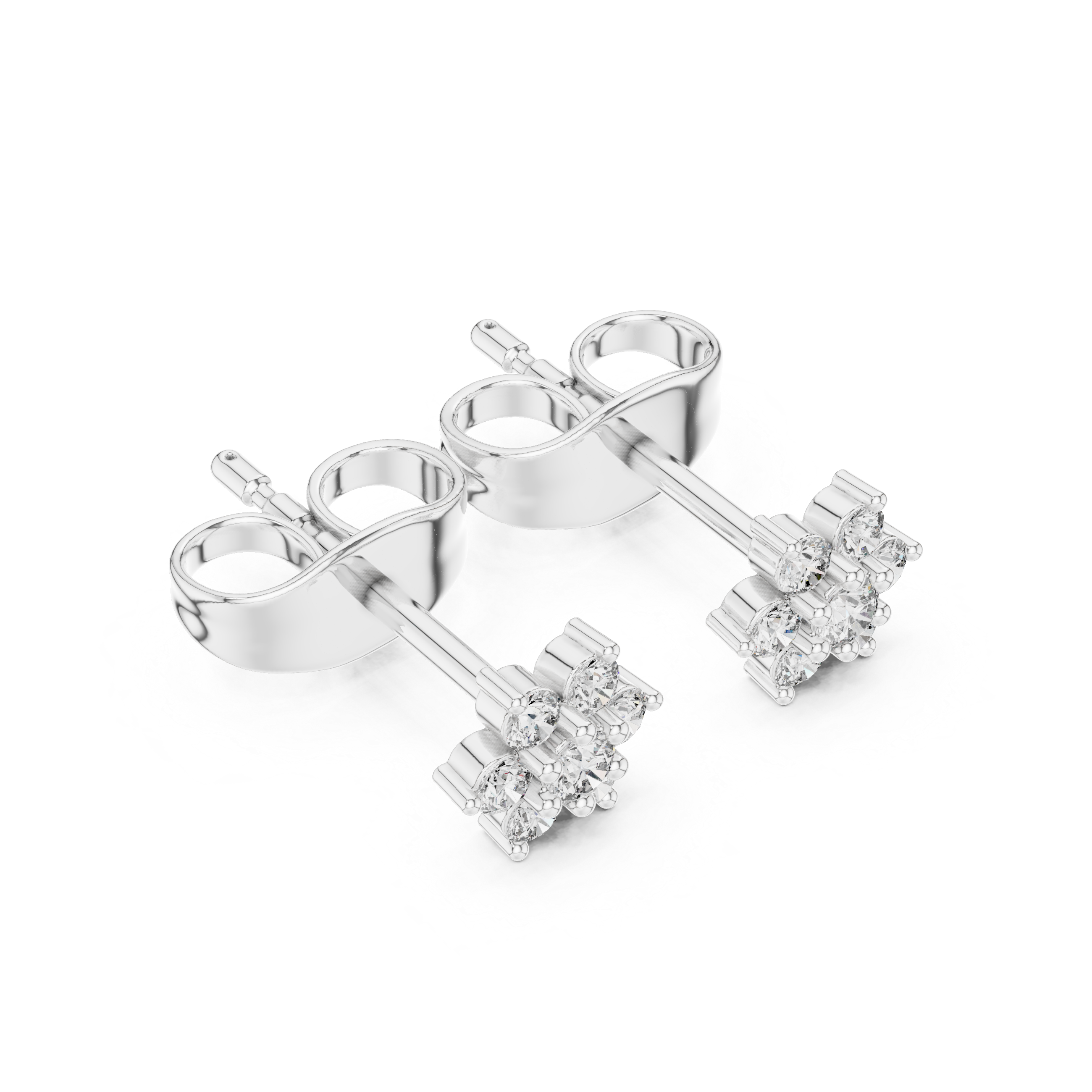 Seven-Stone Round Diamond Flower Shape Earrings