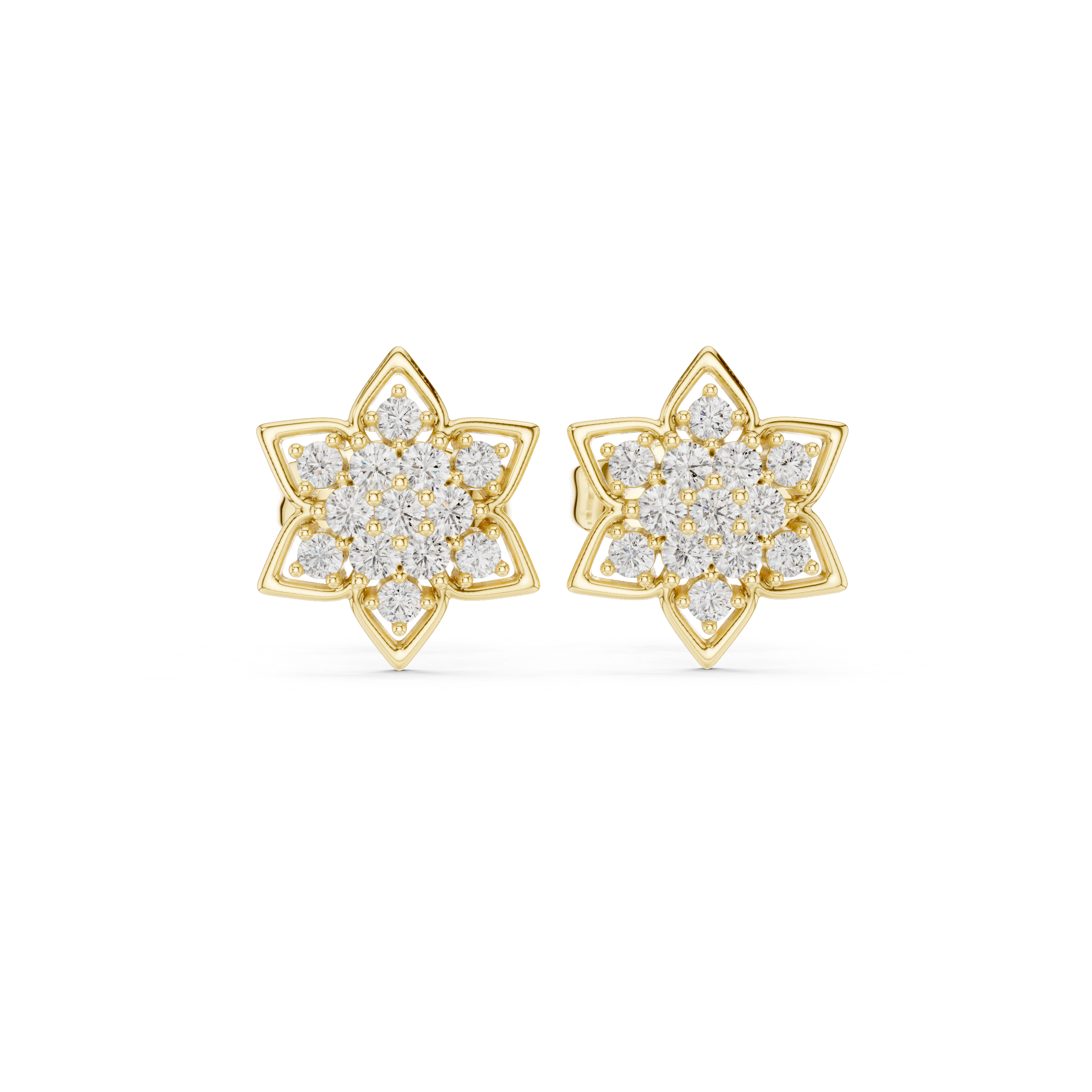 Round Diamond Six-Point Star Stud Earrings