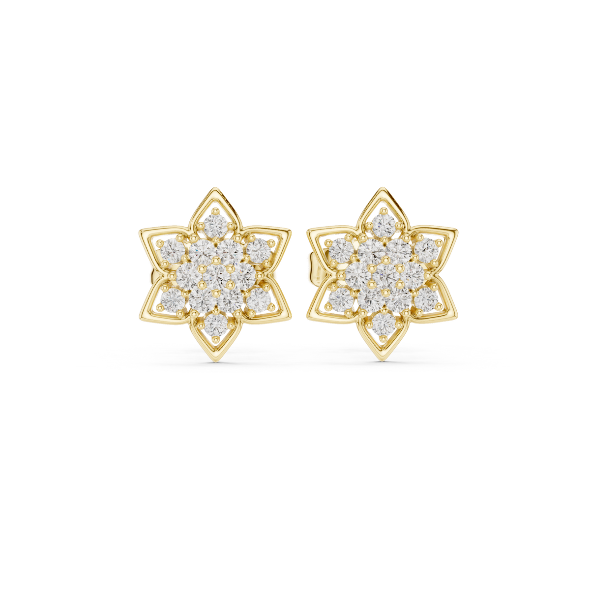 Round Diamond Six-Point Star Stud Earrings