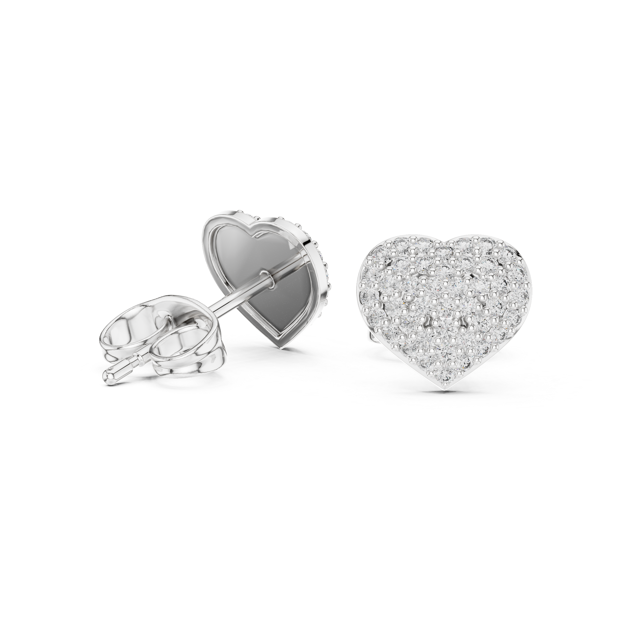 Round Cut Diamond Heart Pavé Stud Earrings