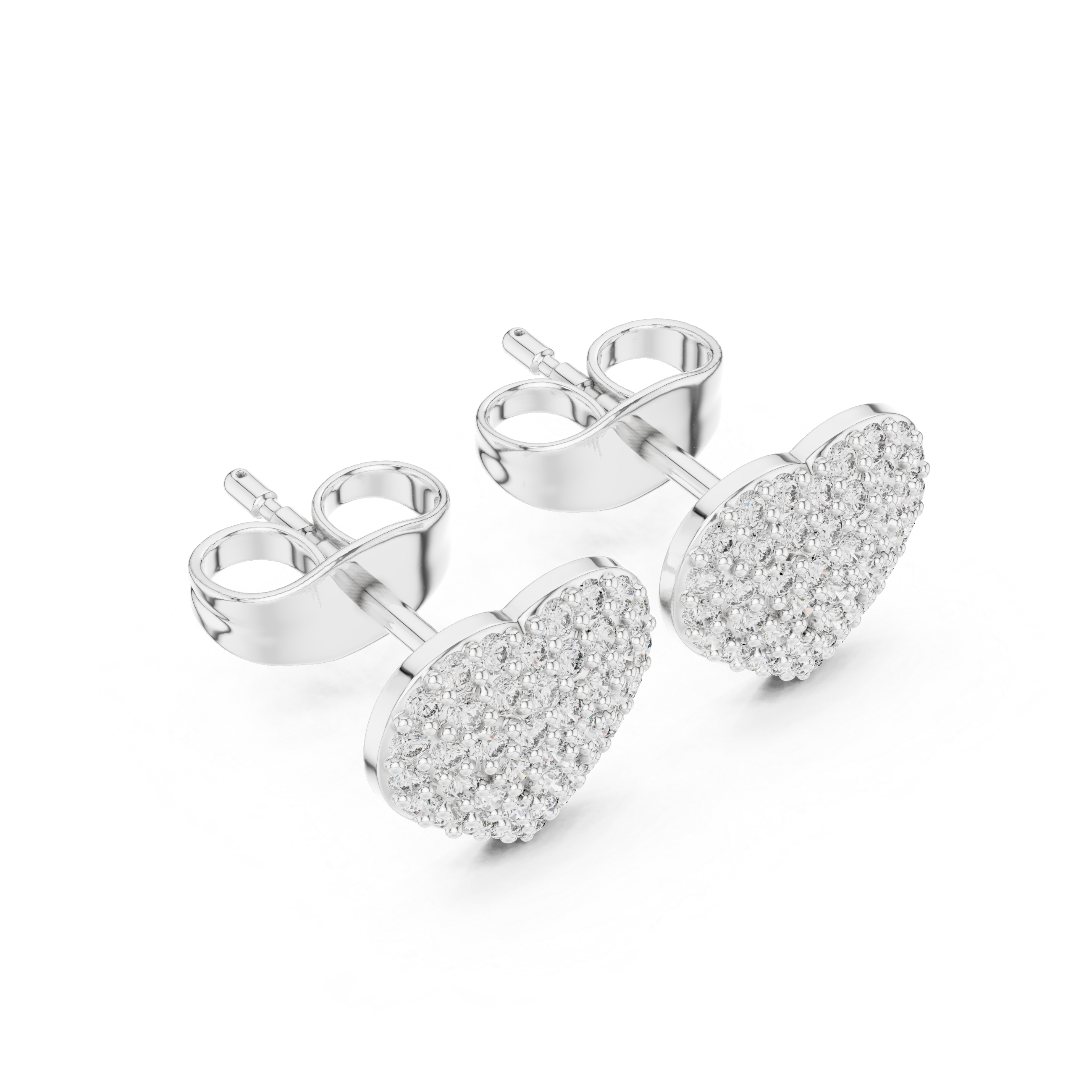 Round Cut Diamond Heart Pavé Stud Earrings