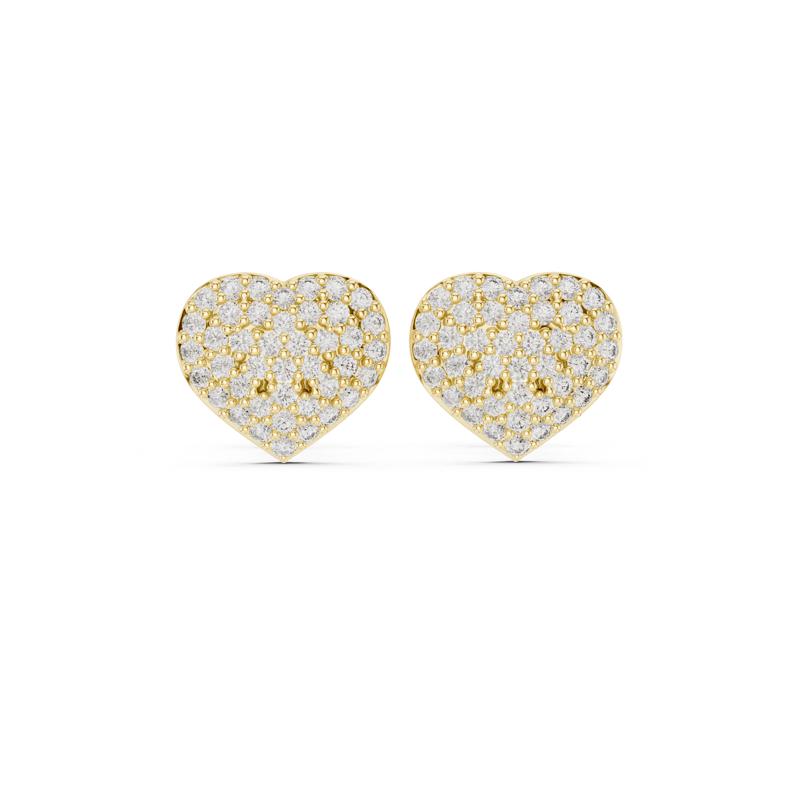 Round Cut Diamond Heart Pavé Stud Earrings