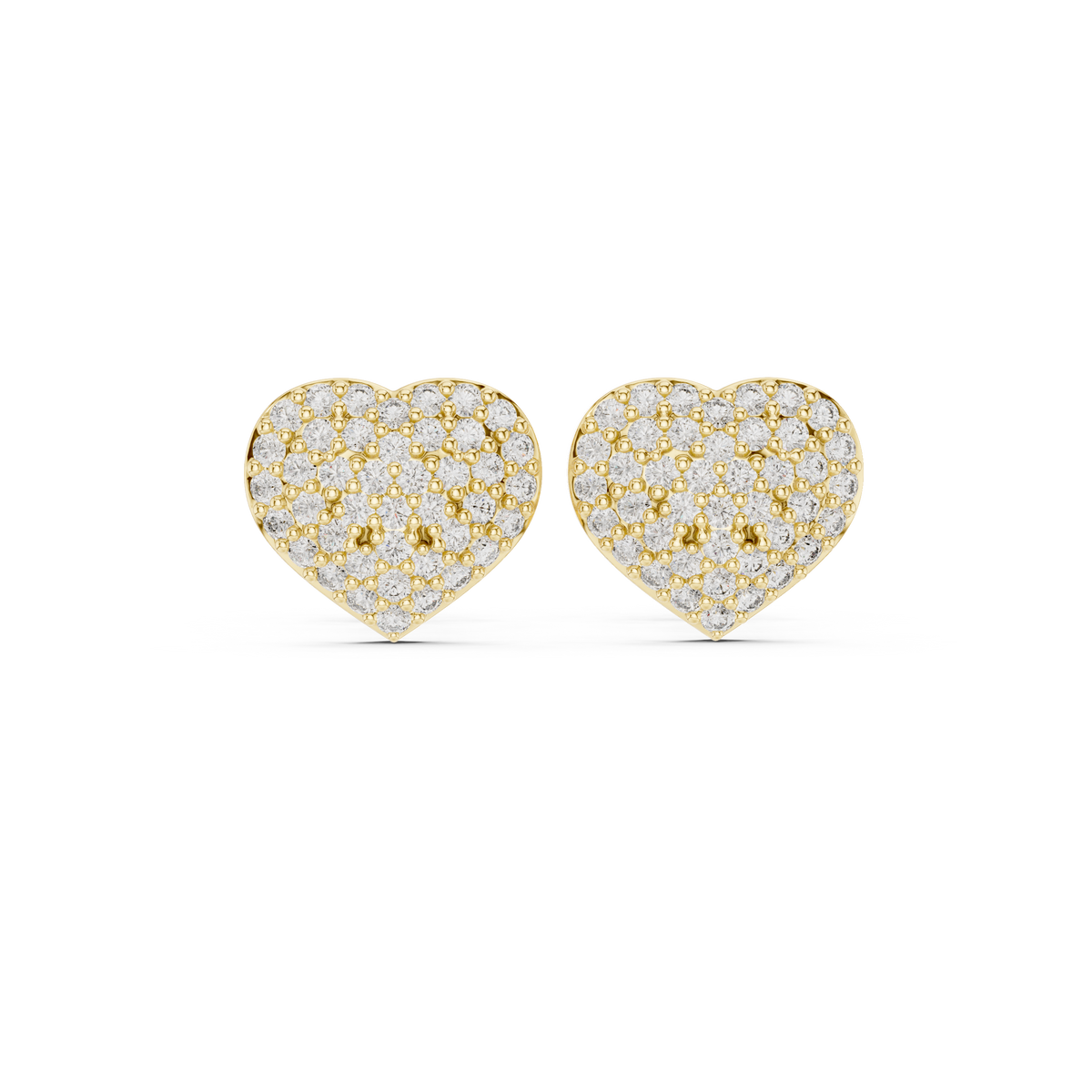 Round Cut Diamond Heart Pavé Stud Earrings