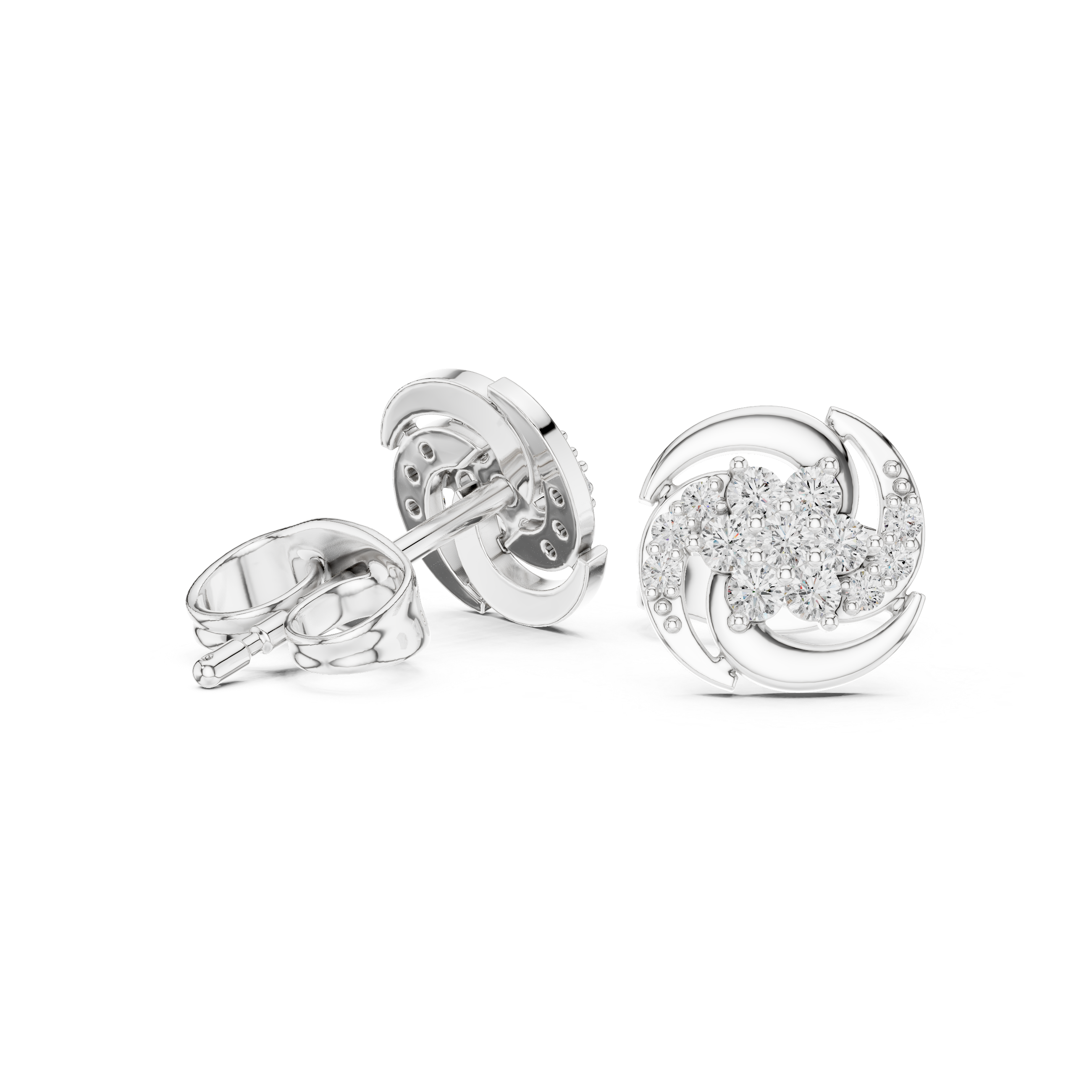 Round Diamond Spiral Swirl Stud Earrings